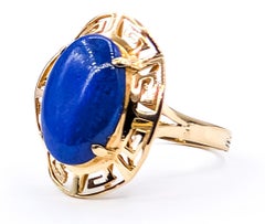 Lapis Lazuli Greek Key Cocktail Ring in 14k Yellow Gold