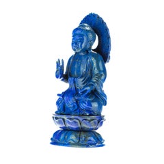Lapis Lazuli Guanyin Bodhisattva Female Buddha Asian Art Carved Statue Sculpture