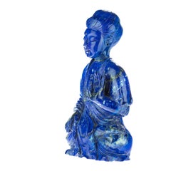 Lapis Lazuli Guanyin Bodhisattva Female Buddha Asian Art Carved Statue Sculpture