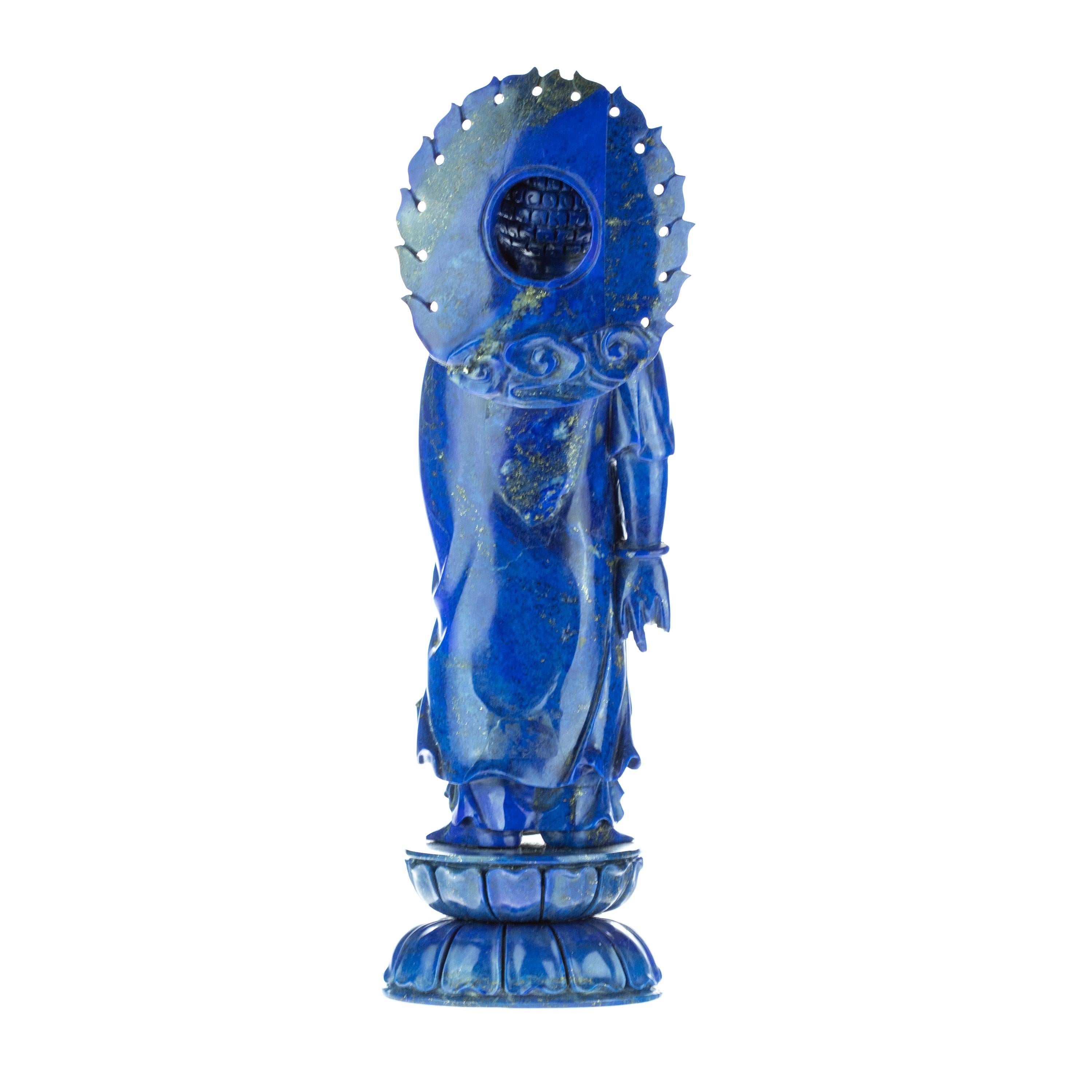 Hong Kong Lapis Lazuli Guanyin Bodhisattva Female Buddha Asian Art Carved Statue Sculpture For Sale