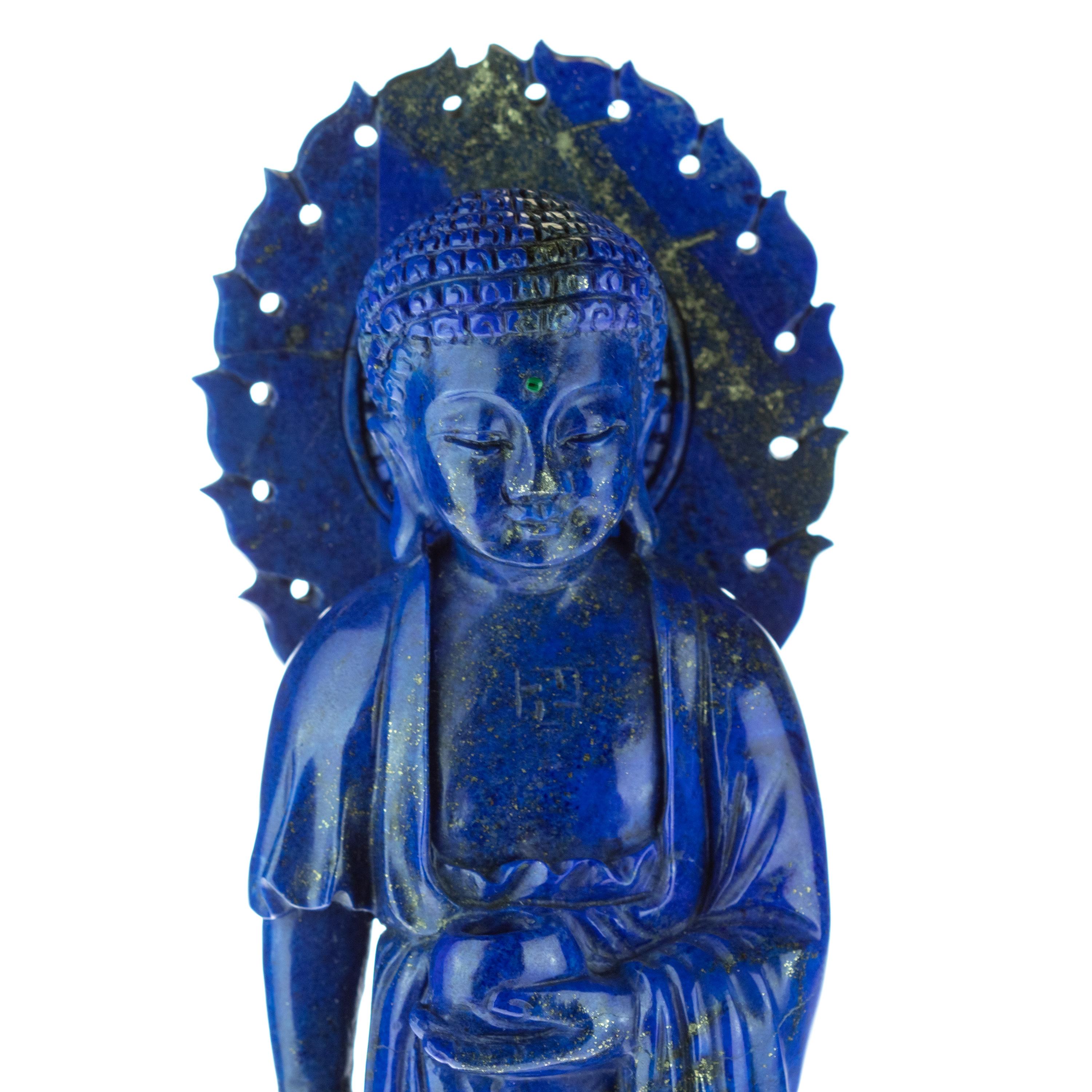 Hand-Carved Lapis Lazuli Guanyin Bodhisattva Female Buddha Asian Art Carved Statue Sculpture For Sale