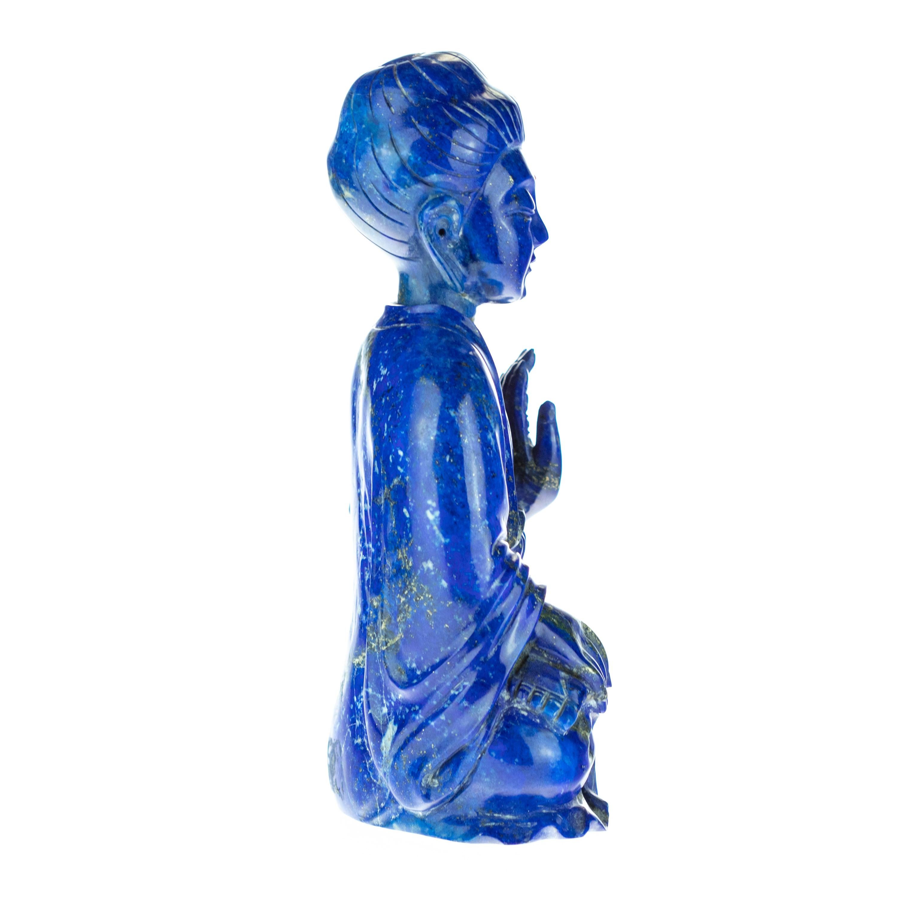 Hong Kong Lapis Lazuli Guanyin Bodhisattva Female Buddha Asian Art Carved Statue Sculpture For Sale