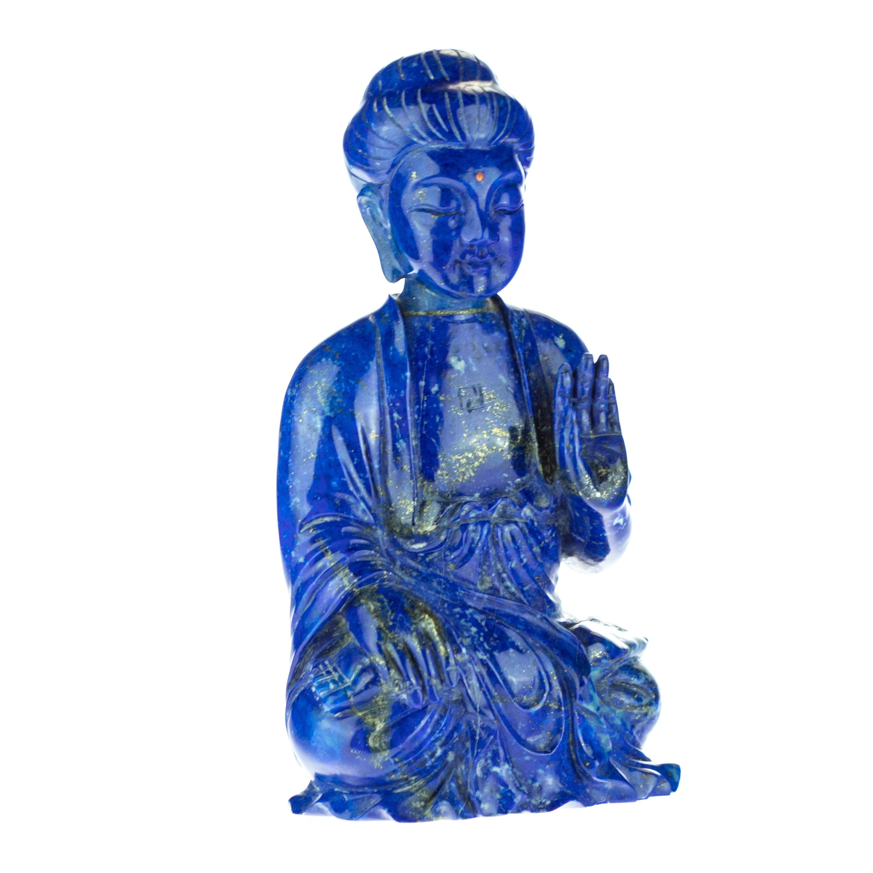 Hand-Carved Lapis Lazuli Guanyin Bodhisattva Female Buddha Asian Art Carved Statue Sculpture For Sale