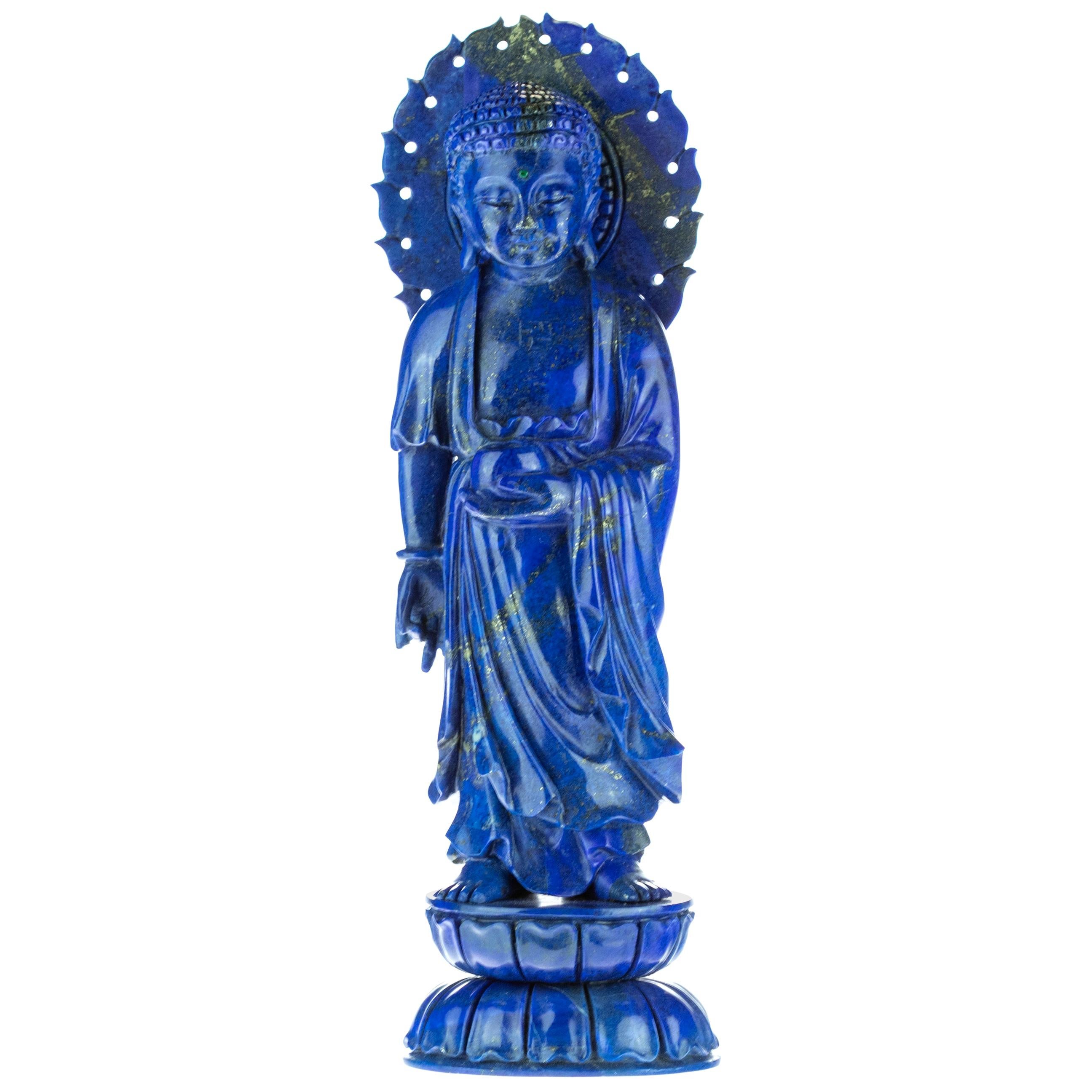 Lapis Lazuli Guanyin Bodhisattva Female Buddha Asian Art Carved Statue Sculpture For Sale