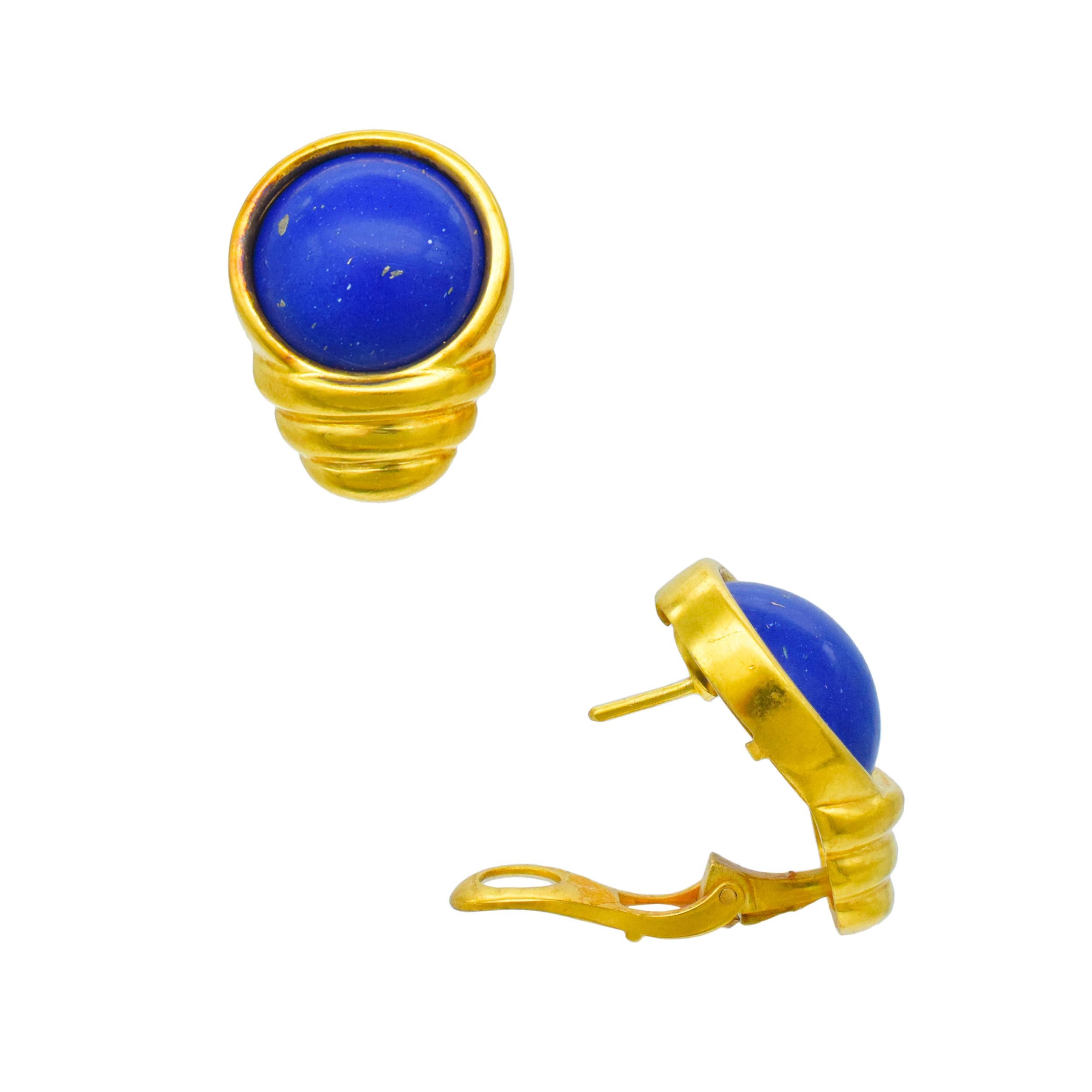 Lapis Lazuli   Collier et boucles d'oreilles en or martelé.  Or 22k en vente 10