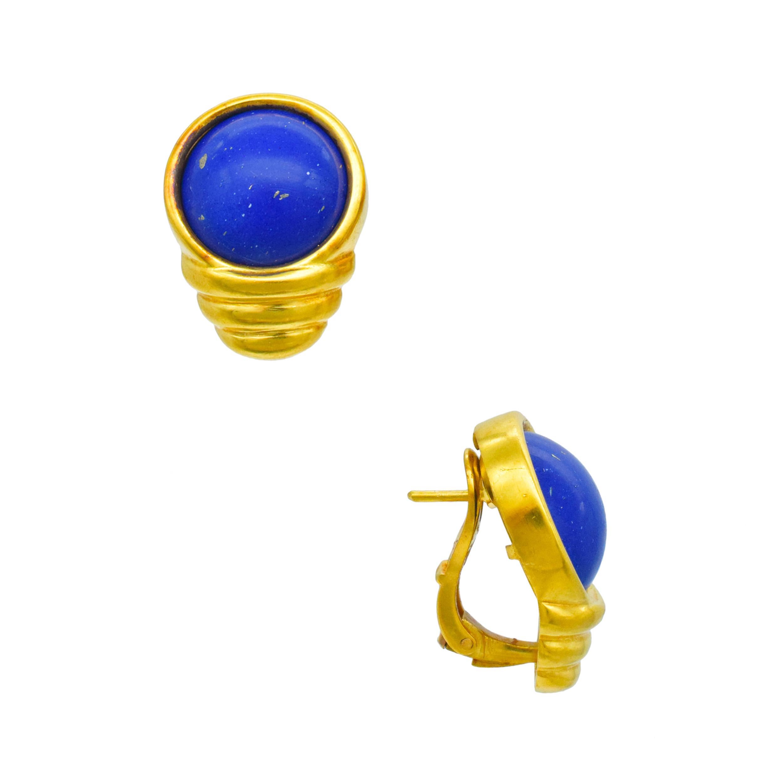 Lapis Lazuli   Collier et boucles d'oreilles en or martelé.  Or 22k en vente 11