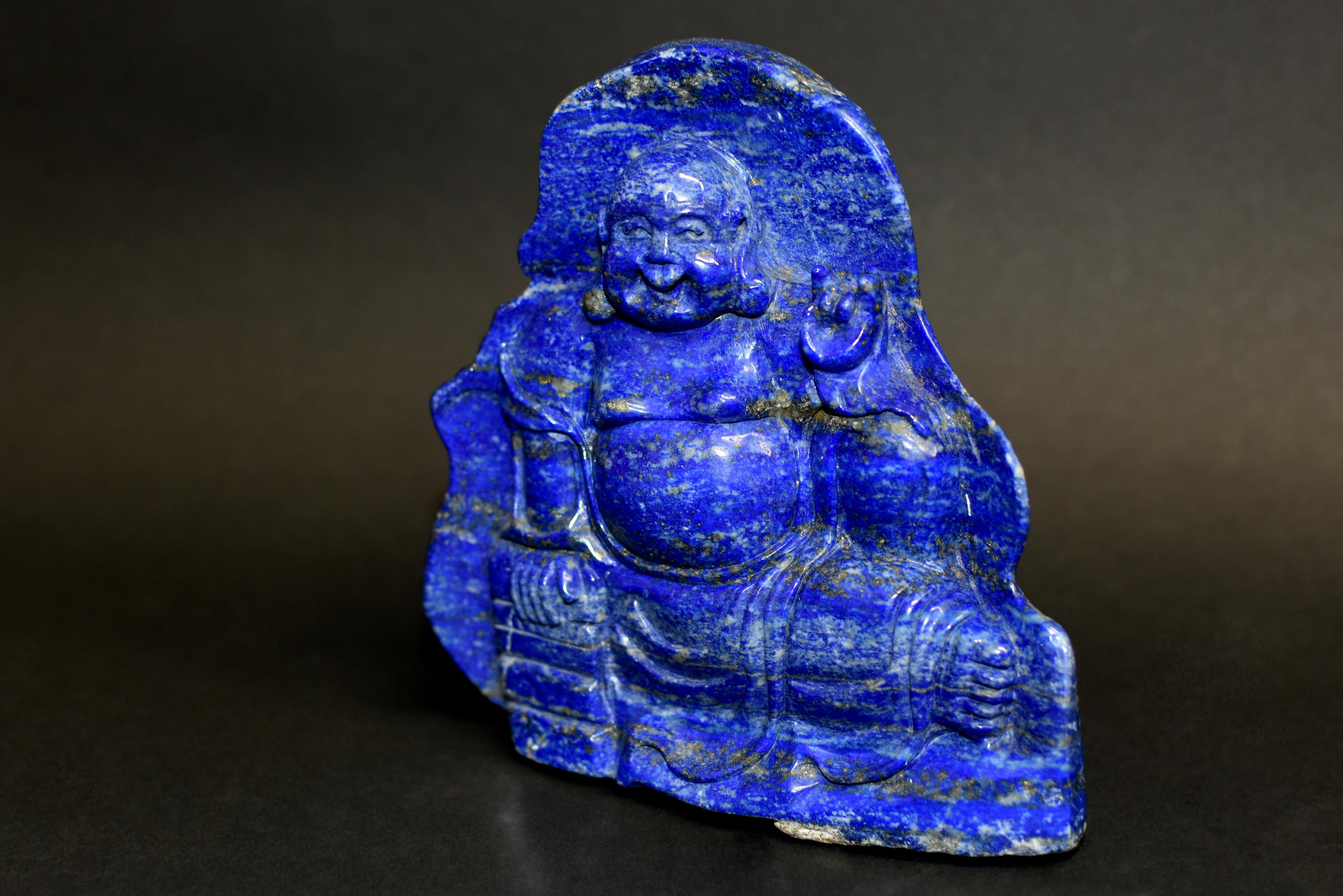 Afghan Lapis Lazuli Happy Buddha Statue