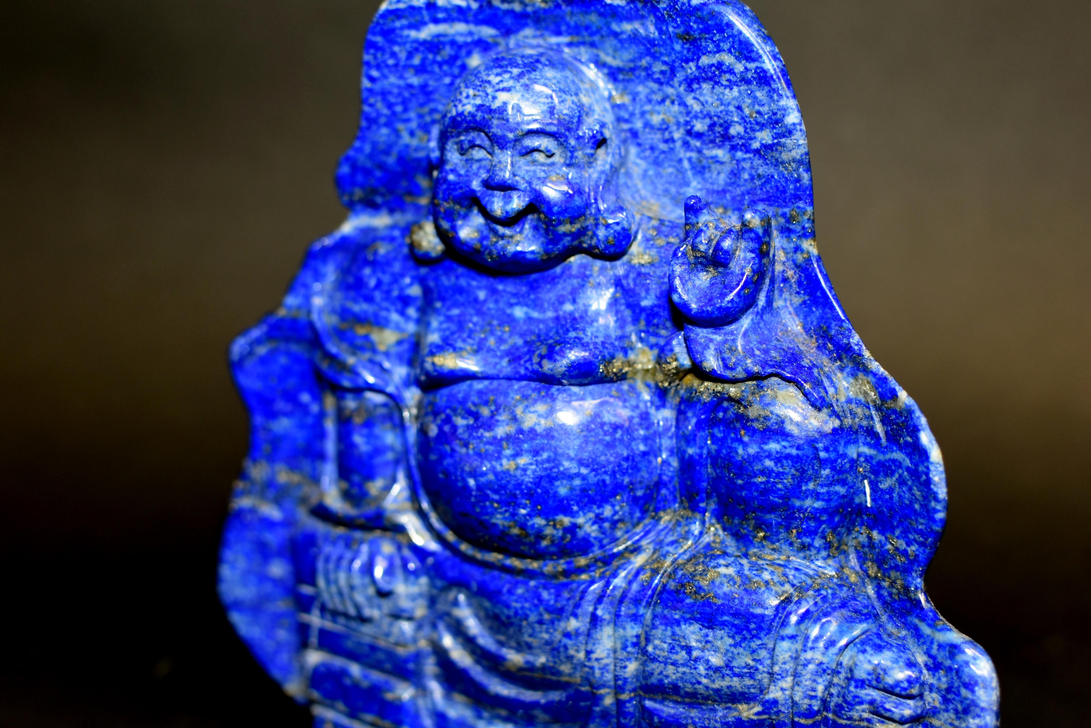 20th Century Lapis Lazuli Happy Buddha Statue For Sale