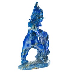 Lapis Lazuli Harlequin Clown Dog Accordion Carved Asian Art Statue Sculpture