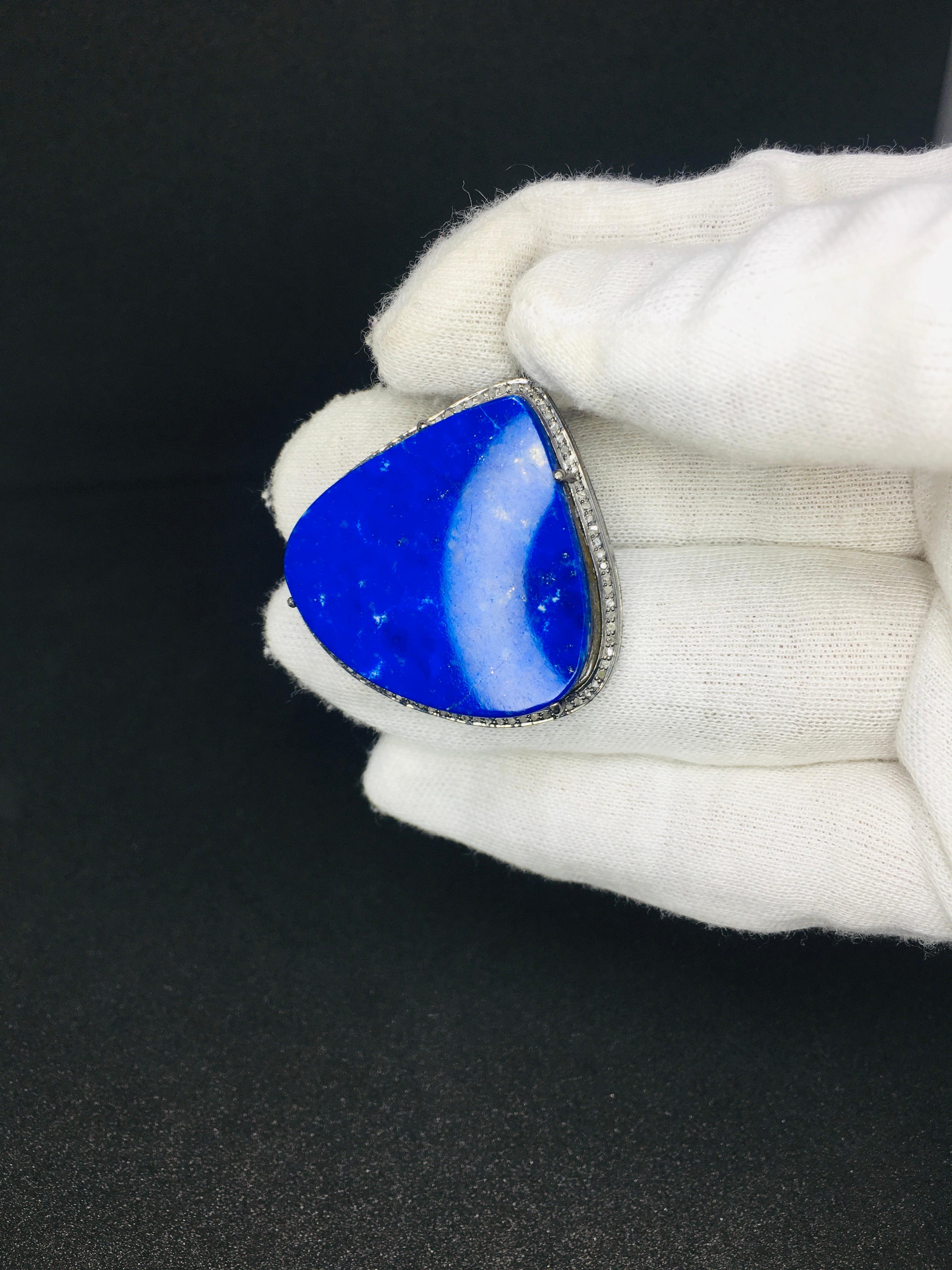 Non taillé cœur de lapis-lazuli  Collier en argent 925  Pendentif en vente