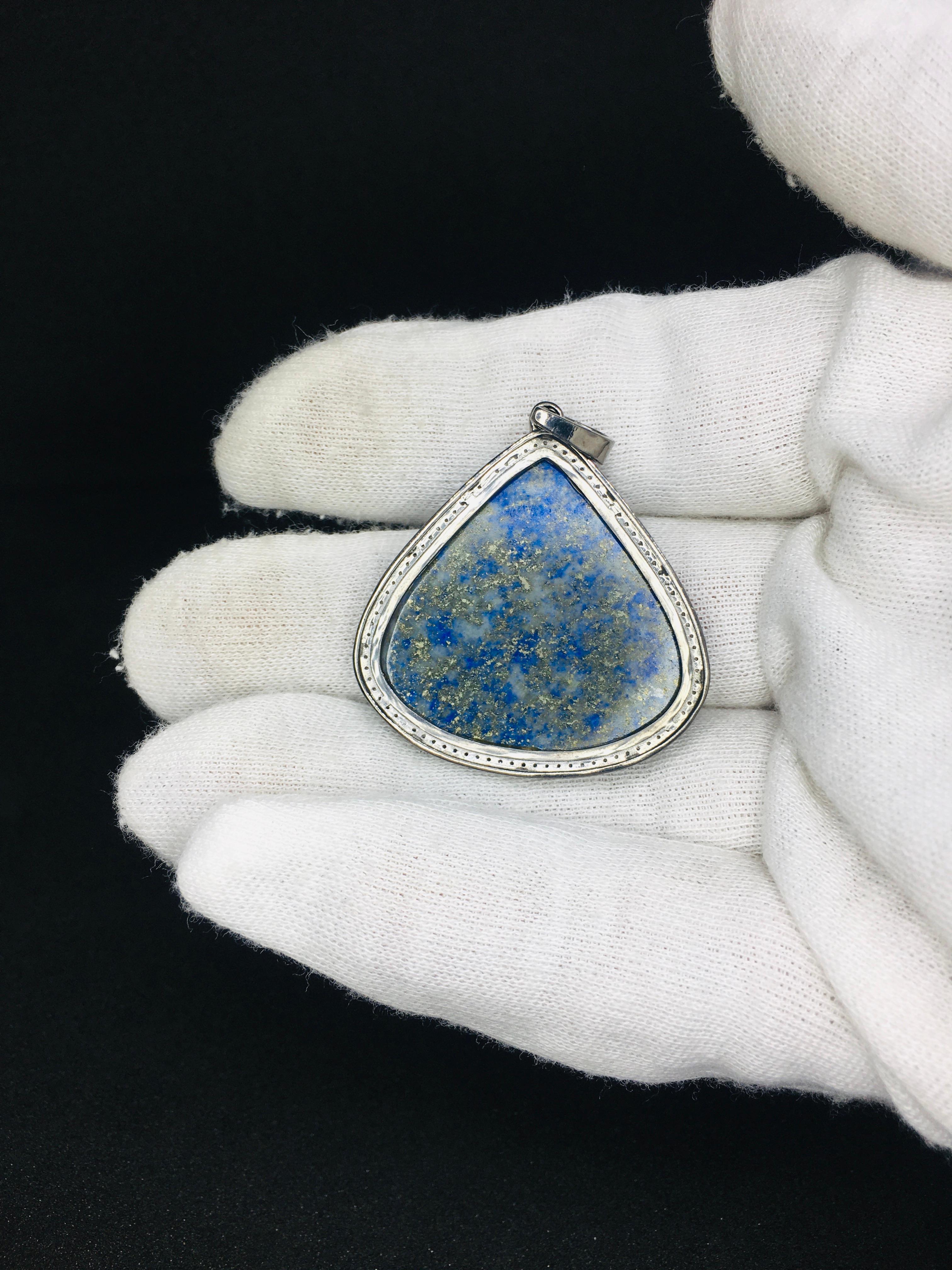 cœur de lapis-lazuli  Collier en argent 925  Pendentif Neuf - En vente à Chicago, IL