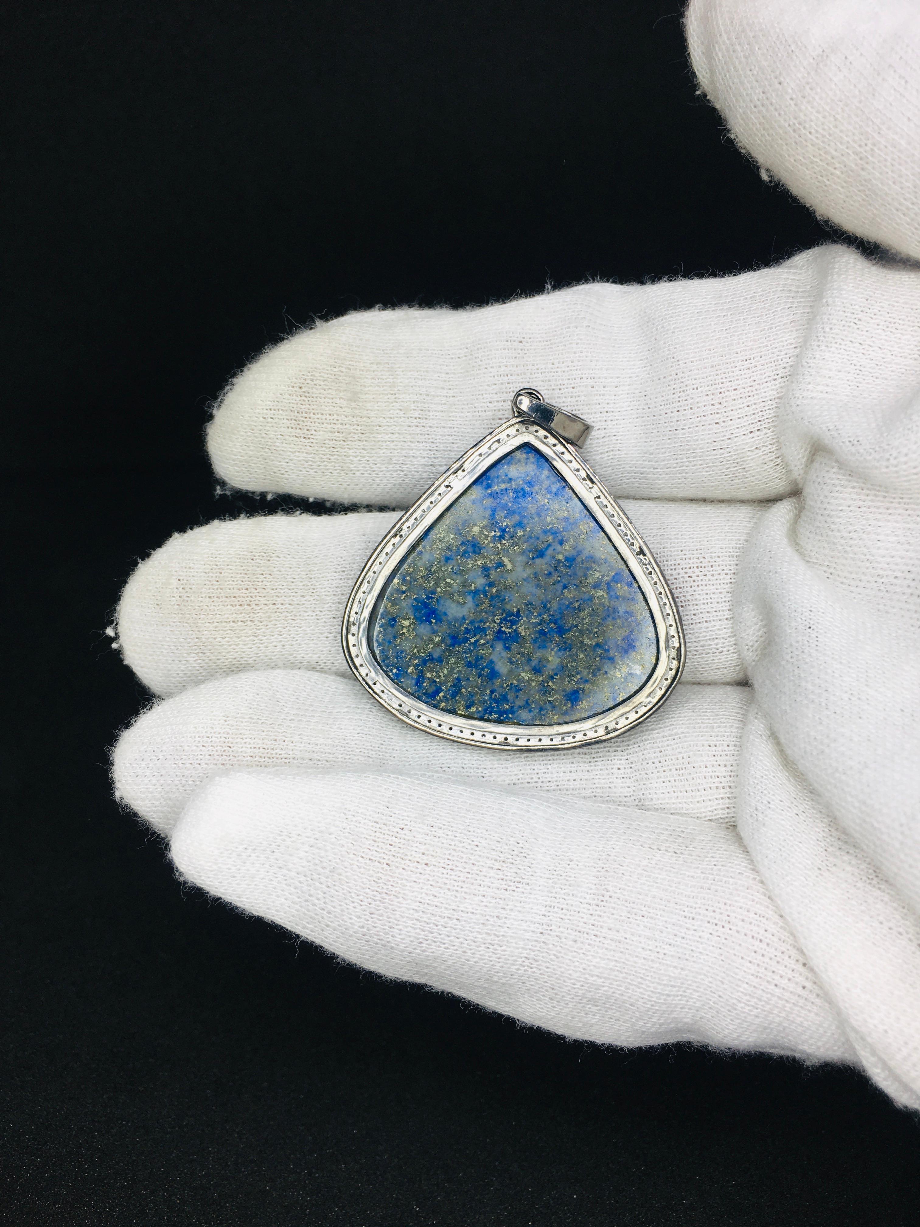 Lapislazuli Herz Diamant  Halskette, 925 Silber  Anhänger im Zustand „Neu“ in Chicago, IL