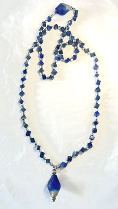 Collar de lapislázuli, hematita y cristal africano de intercambio vintage: 70 cm, 190 g