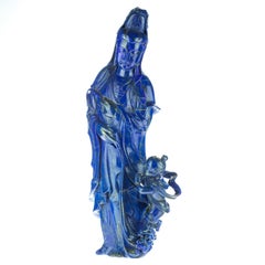 Lapis Lazuli Holy Virgin with Child Figurine Carved Blue Statue Sculpture