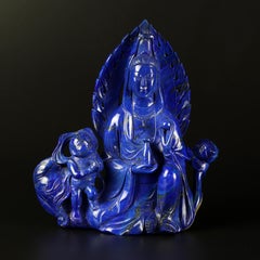 Lapis Lazuli Holy Virgin With Child Figurine Carved Blue Statue Sculpture