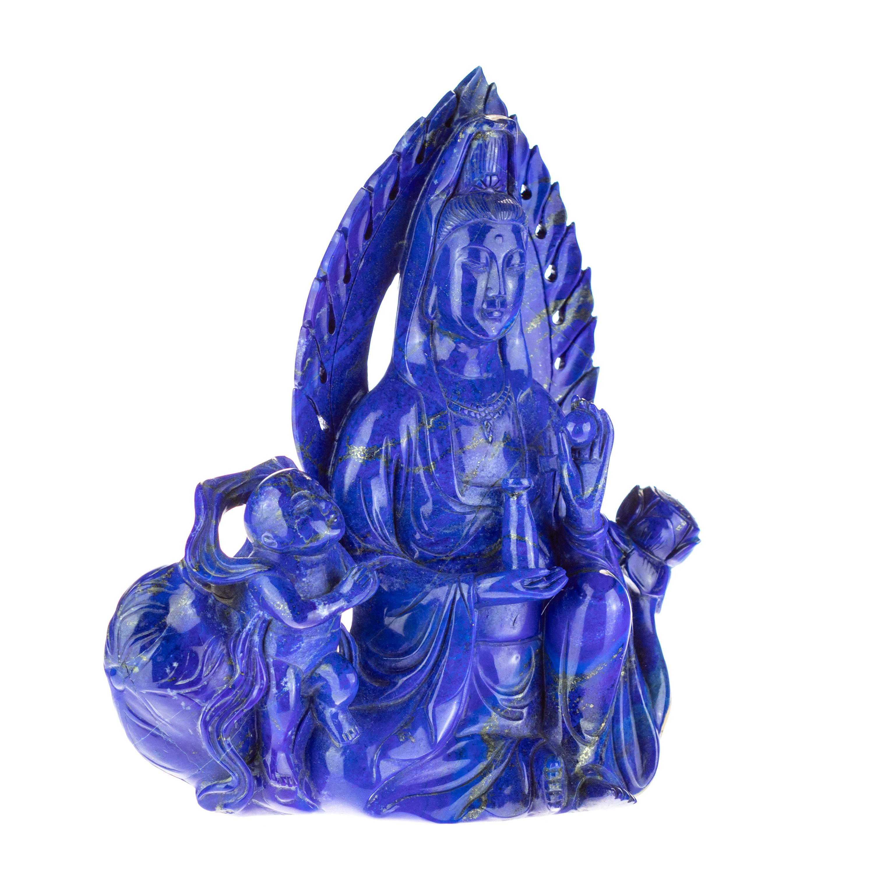 Chinese Export Lapis Lazuli Holy Virgin With Child Figurine Carved Blue Statue Sculpture For Sale
