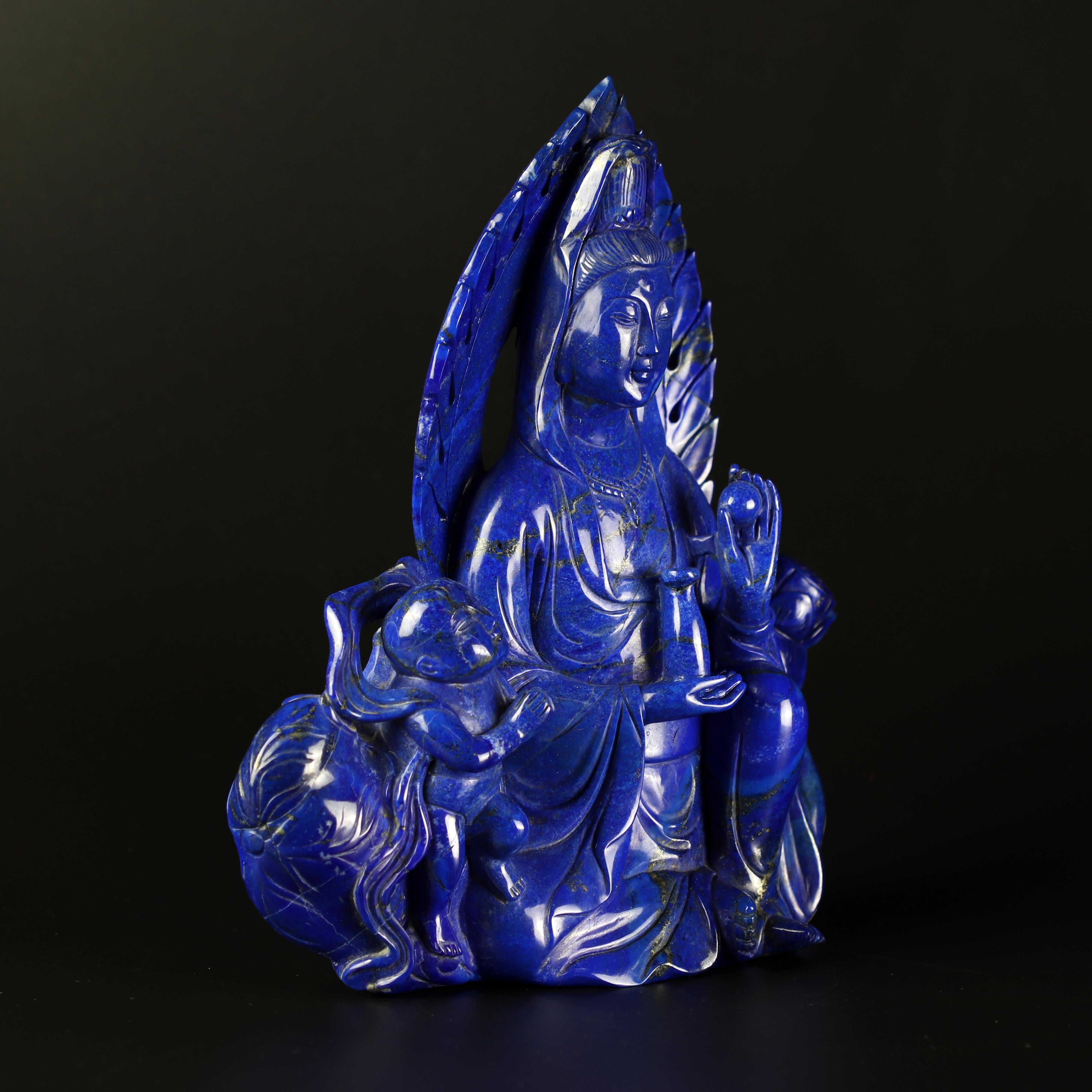 Hong Kong Lapis Lazuli Holy Virgin With Child Figurine Carved Blue Statue Sculpture For Sale