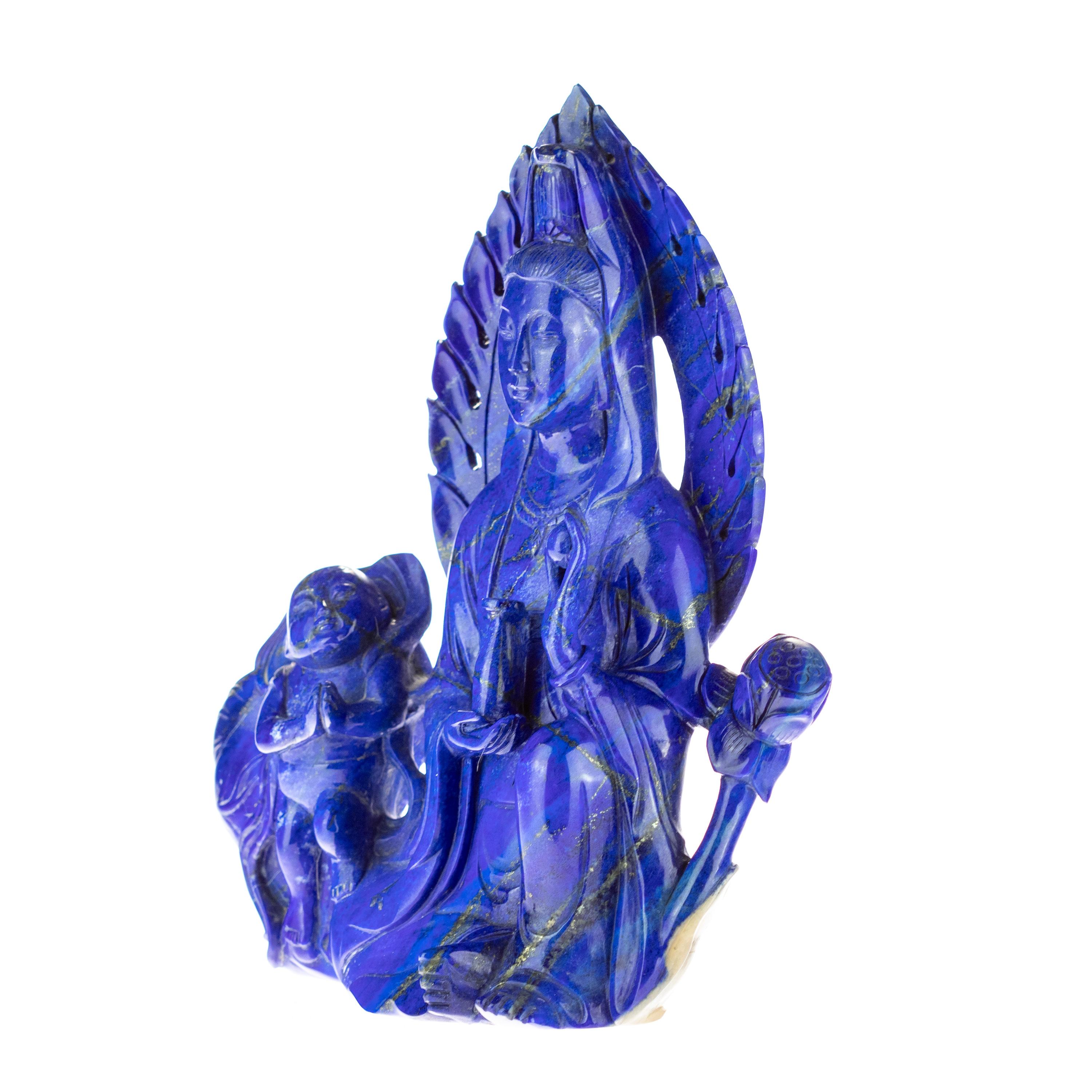 Hand-Carved Lapis Lazuli Holy Virgin With Child Figurine Carved Blue Statue Sculpture For Sale