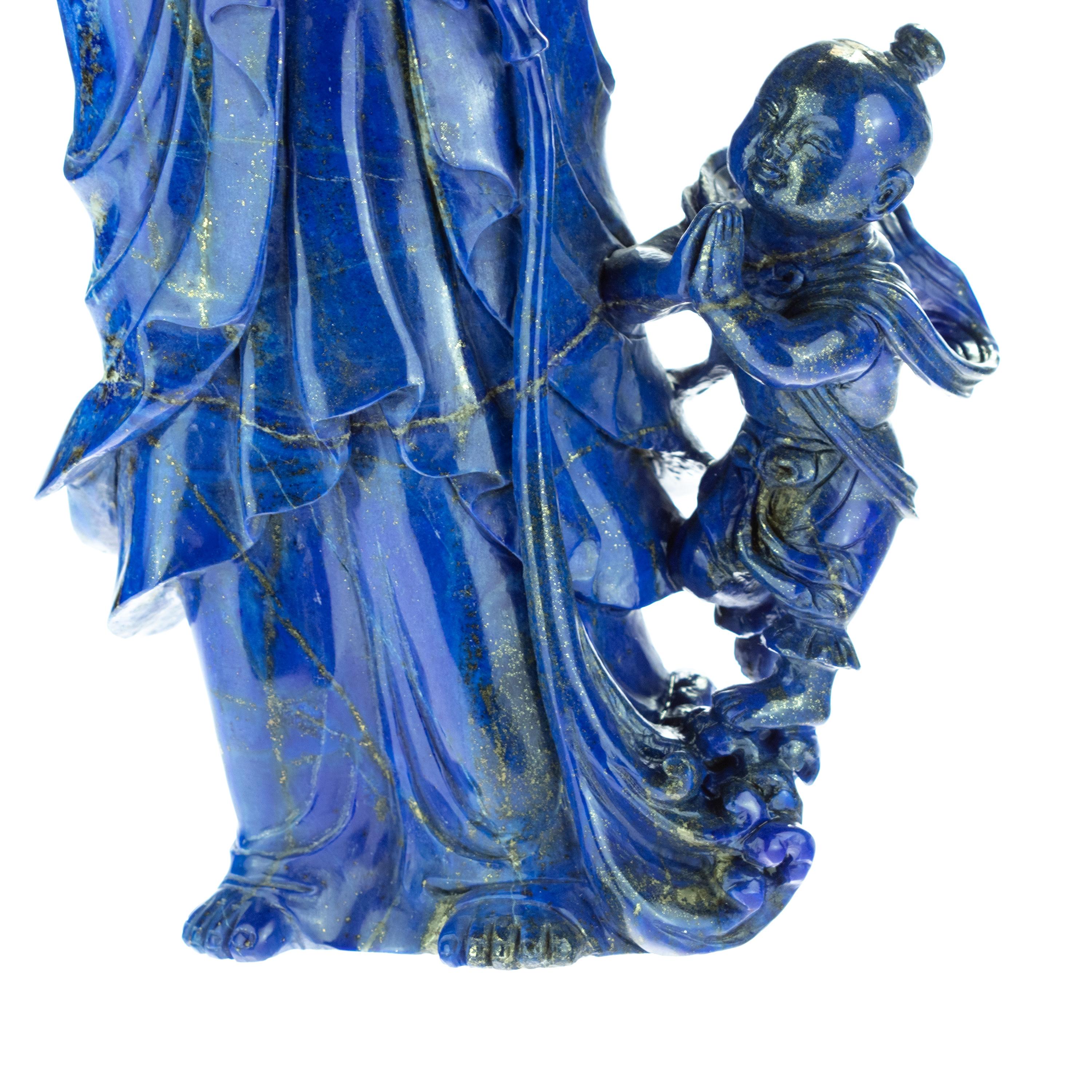 Hong Kong Lapis Lazuli Holy Virgin with Child Figurine Carved Blue Statue Sculpture For Sale