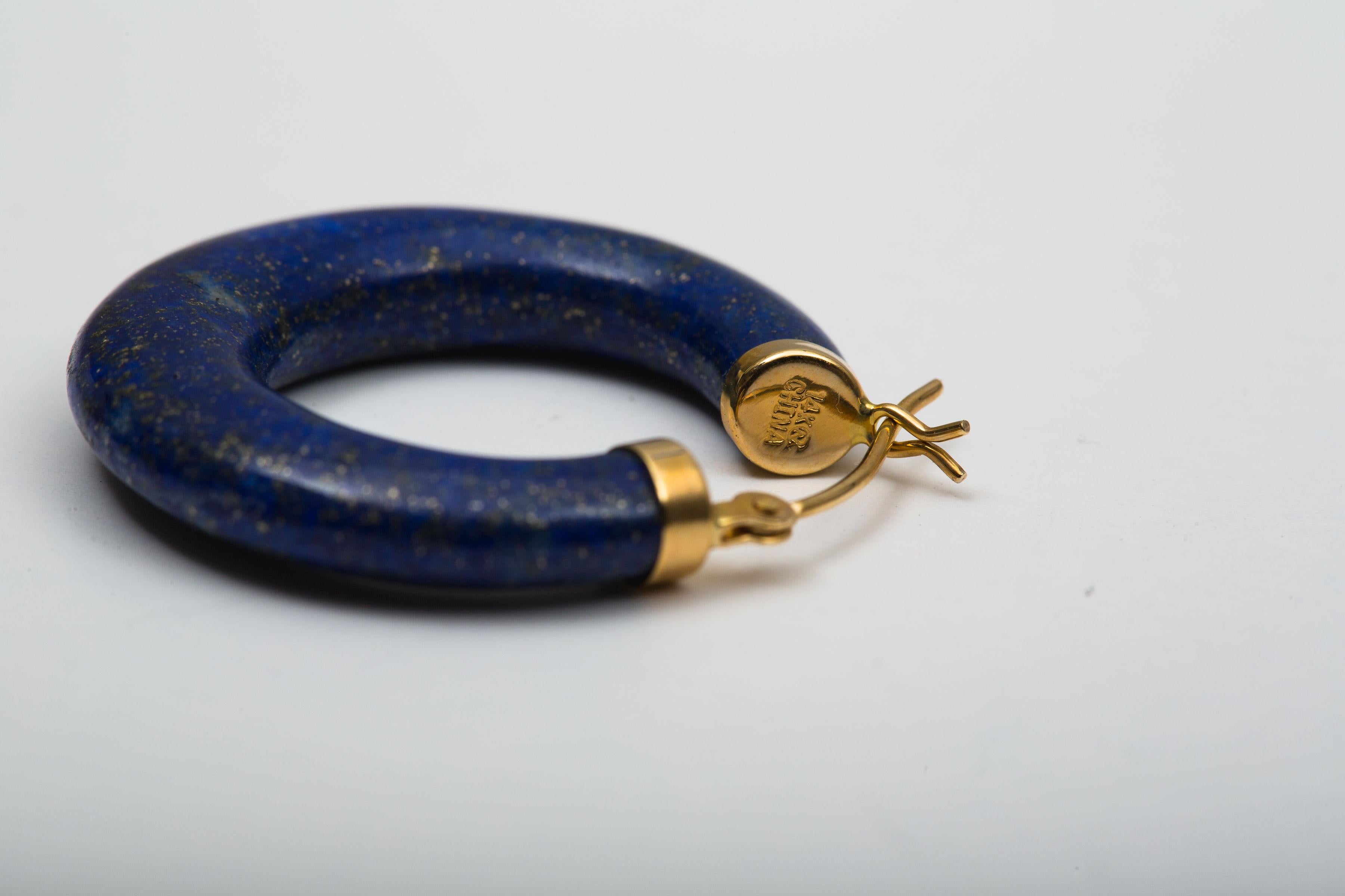 da uomo o donna Orecchini a cerchio in lapislazzuli in oro giallo 14k in vendita