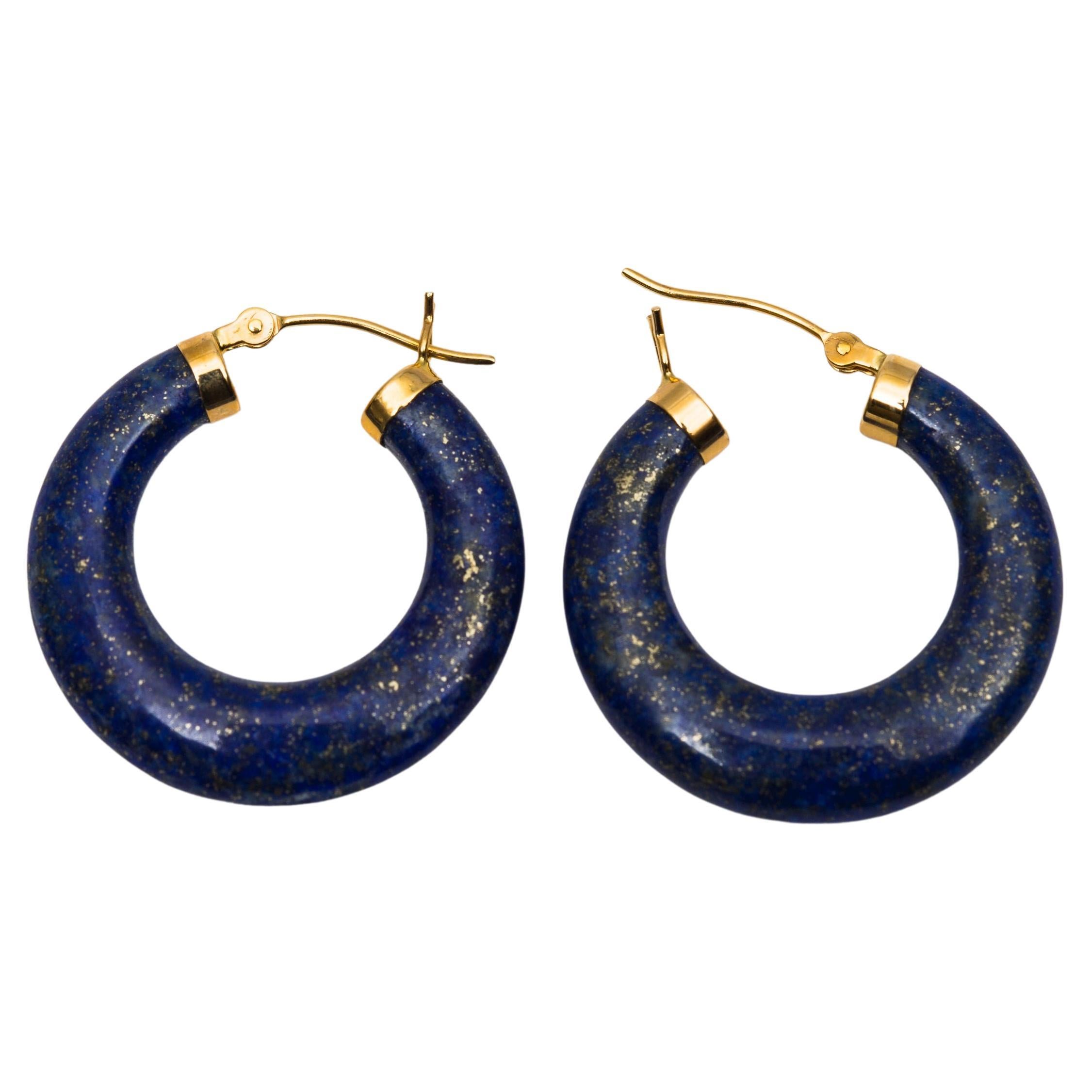 Orecchini a cerchio in lapislazzuli in oro giallo 14k