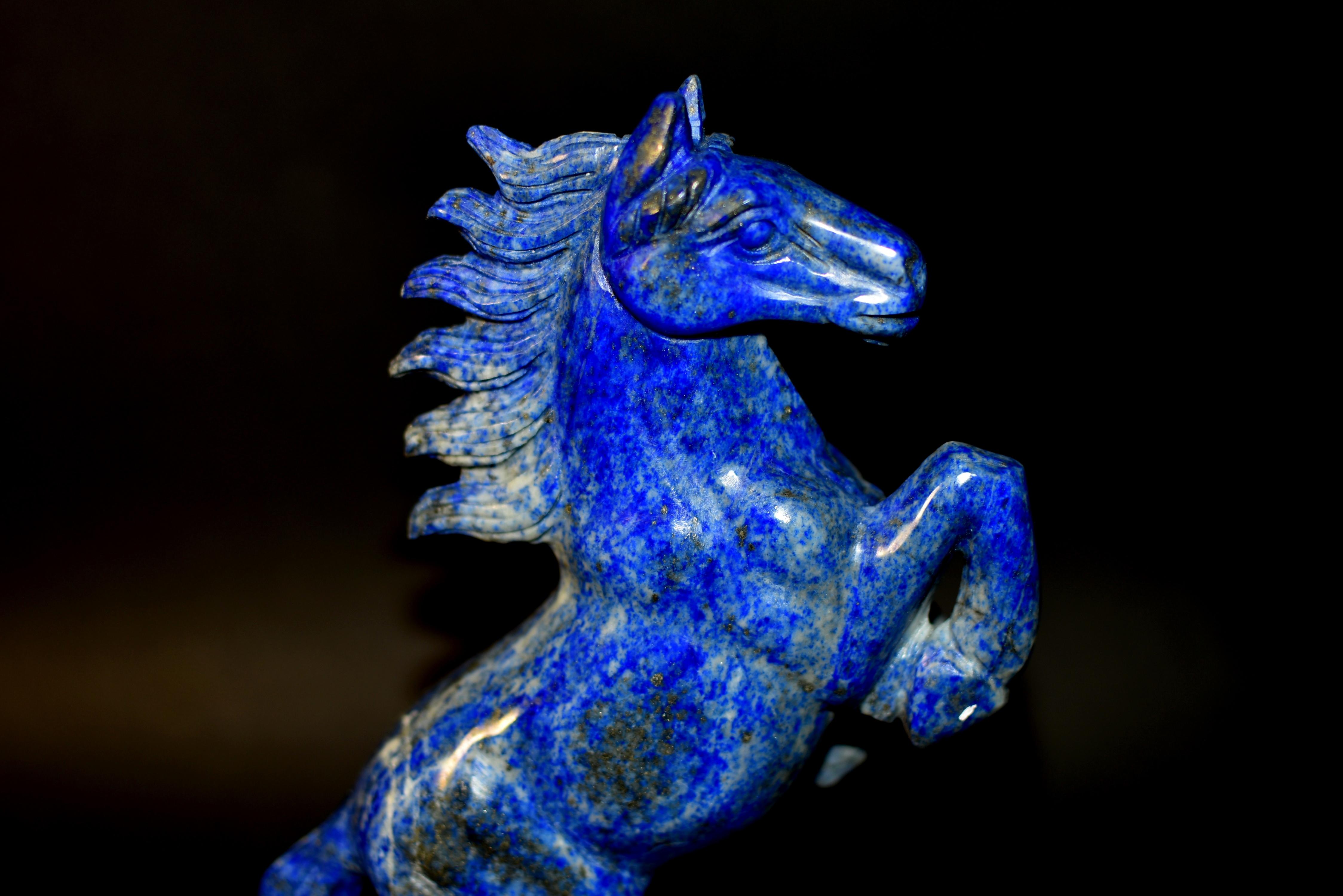 Hand-Carved Lapis Lazuli Horse Statue For Sale
