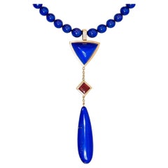 Lapis Lazuli in 18k Gold Drop Necklace with Poetry by Alexander Leyser