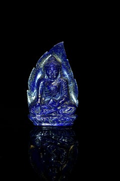 Lapislazuli Indische Buddha Statue Bodhi Blatt Lächelnde Feine Ausführung