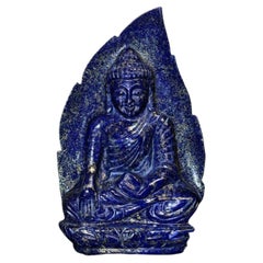 Lapis Lazuli Indian Buddha Statue Bodhi Leaf Smiling Fine Finish