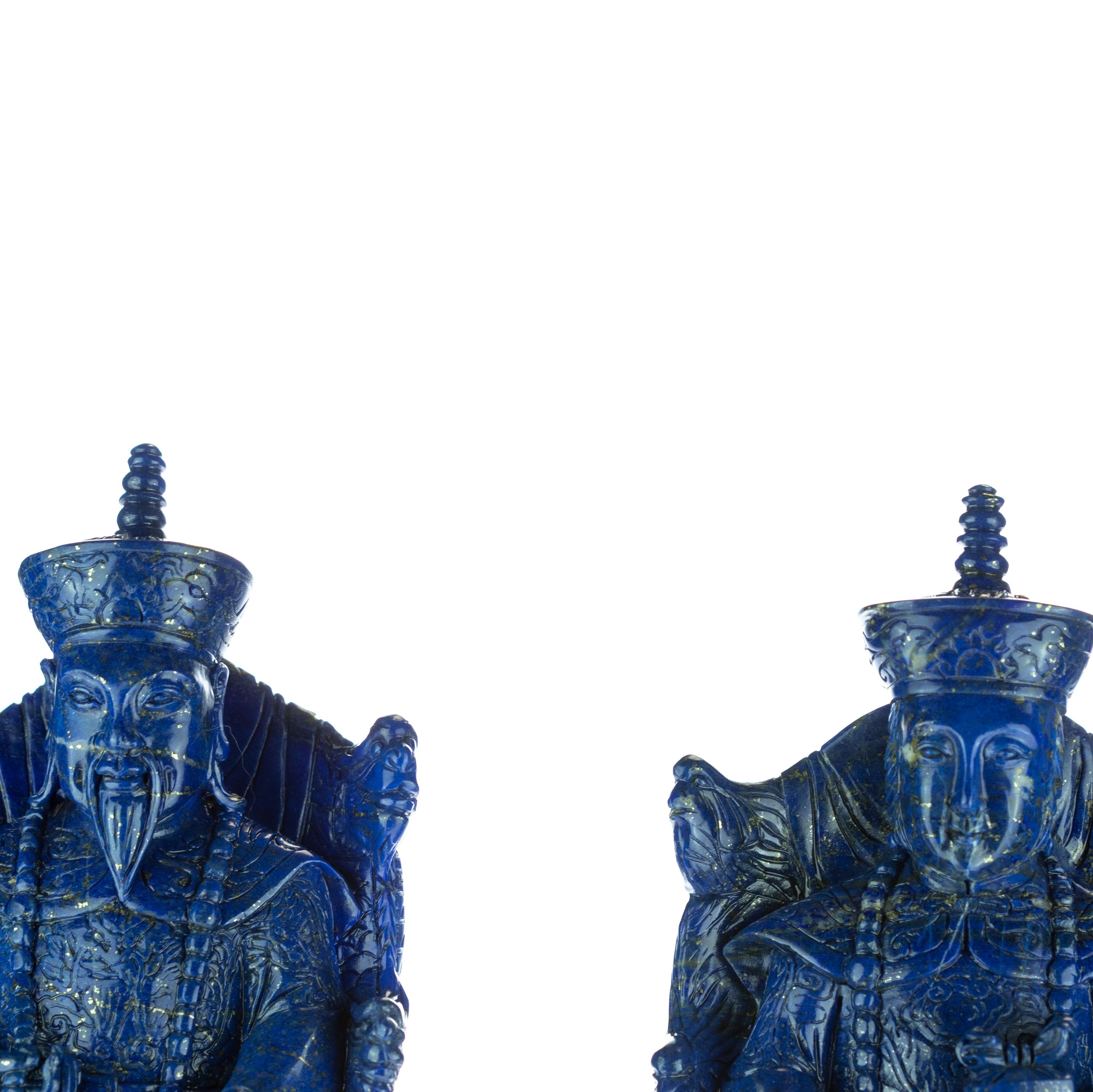 Lapis Lazuli King Queen Carved Blue Gemstone Artisanal Royalty Statue Sculpture For Sale 2