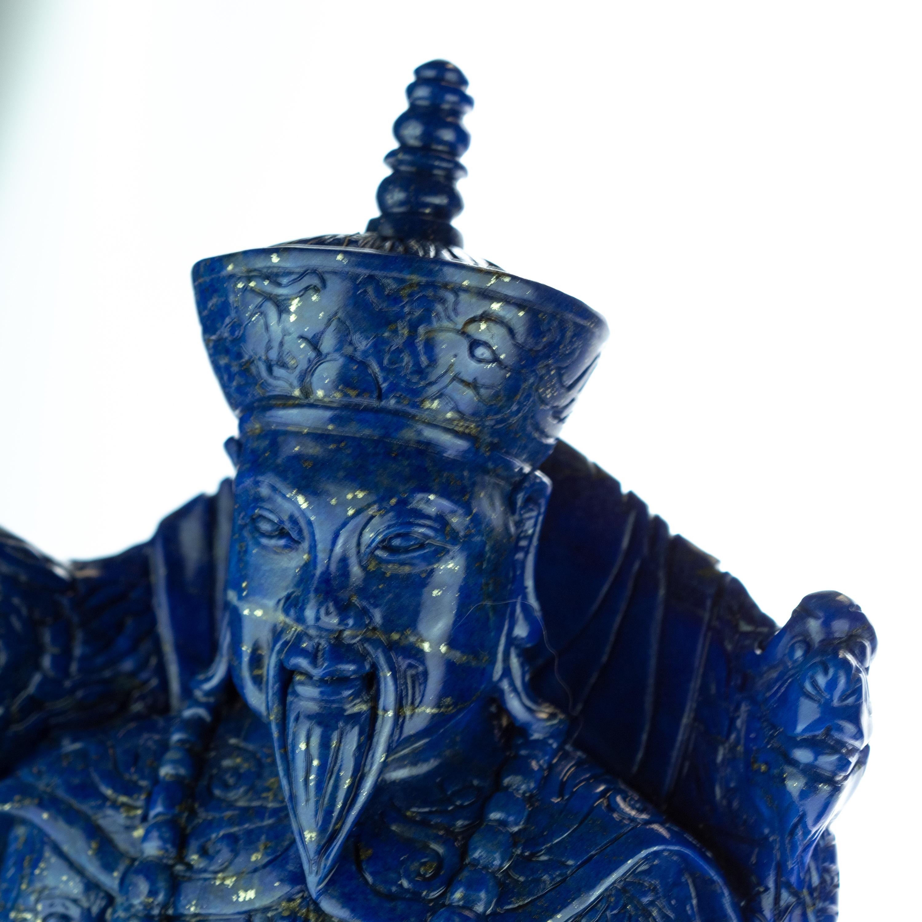 Lapis Lazuli King Queen Carved Blue Gemstone Artisanal Royalty Statue Sculpture For Sale 3