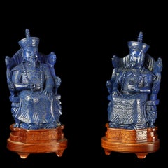 Lapis Lazuli King Queen Carved Blue Gemstone Artisanal Royalty Statue Sculpture