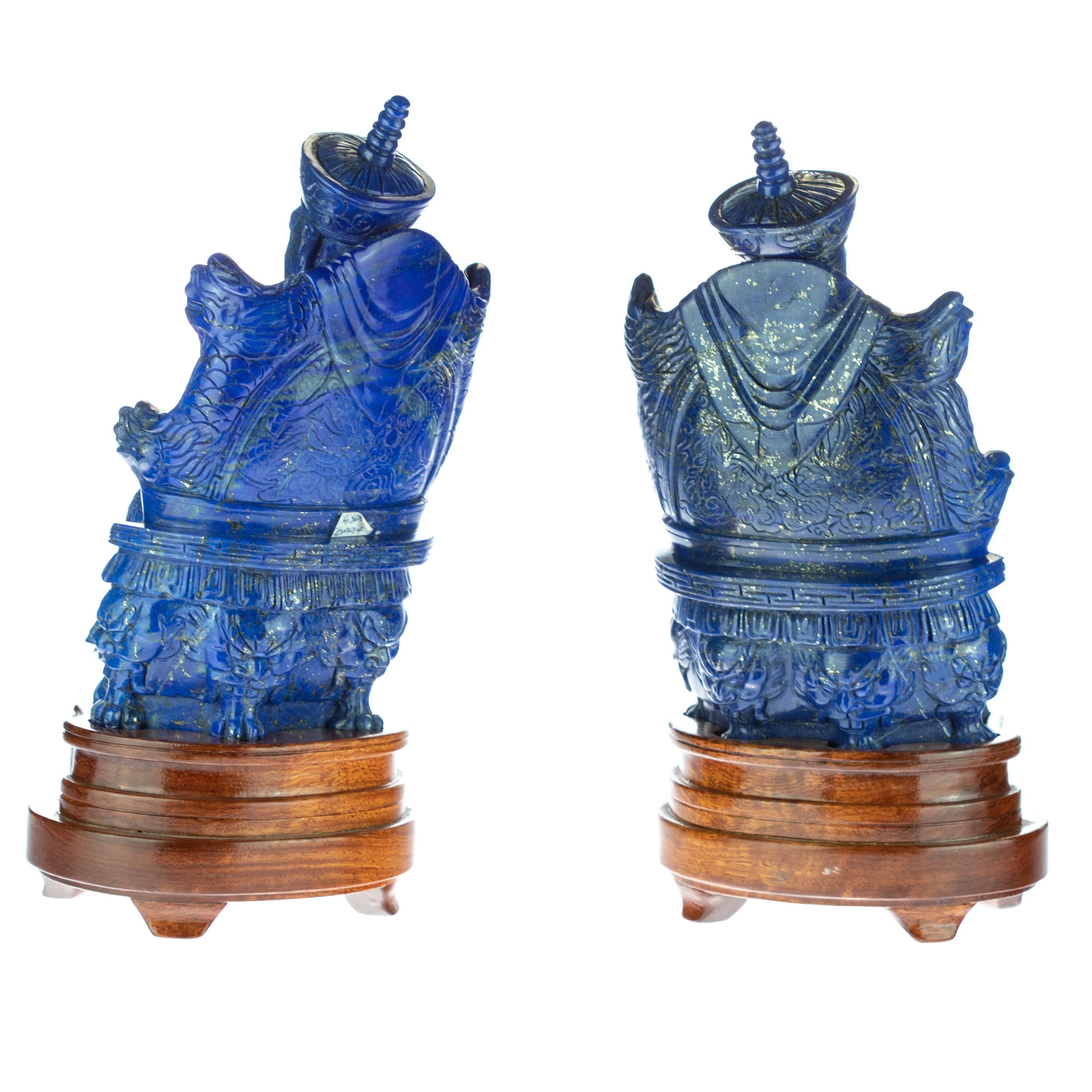 20th Century Lapis Lazuli King Queen Carved Blue Gemstone Artisanal Royalty Statue Sculpture For Sale