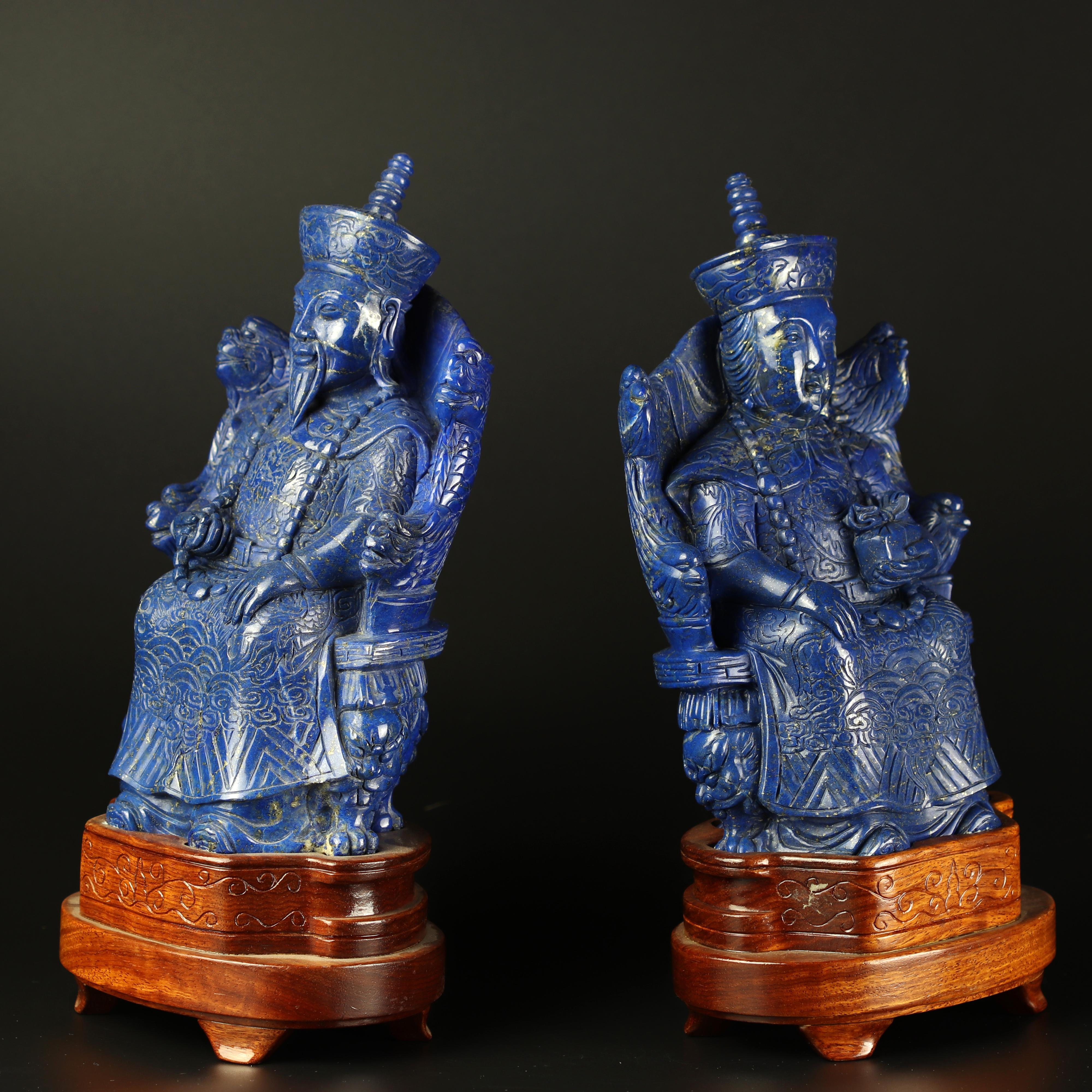 Lapis Lazuli King Queen Carved Blue Gemstone Artisanal Royalty Statue Sculpture For Sale 1