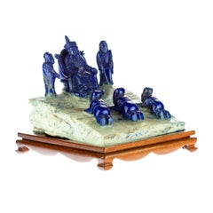 Lapislazuli Könige mit geschnitztem blauem Edelstein Asiatische Königsstatue Skulptur