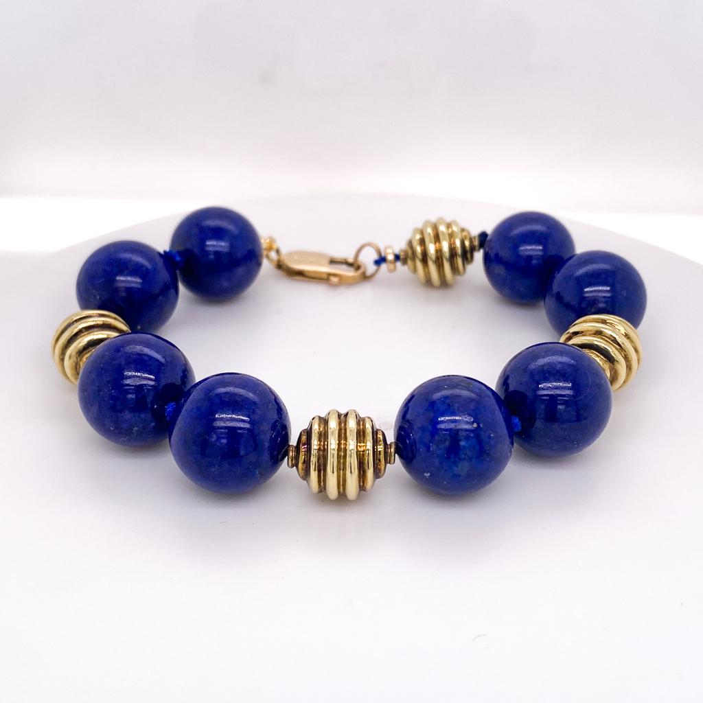 Lapis Lazuli Large Bead Bracelet with 18K Gold, 6