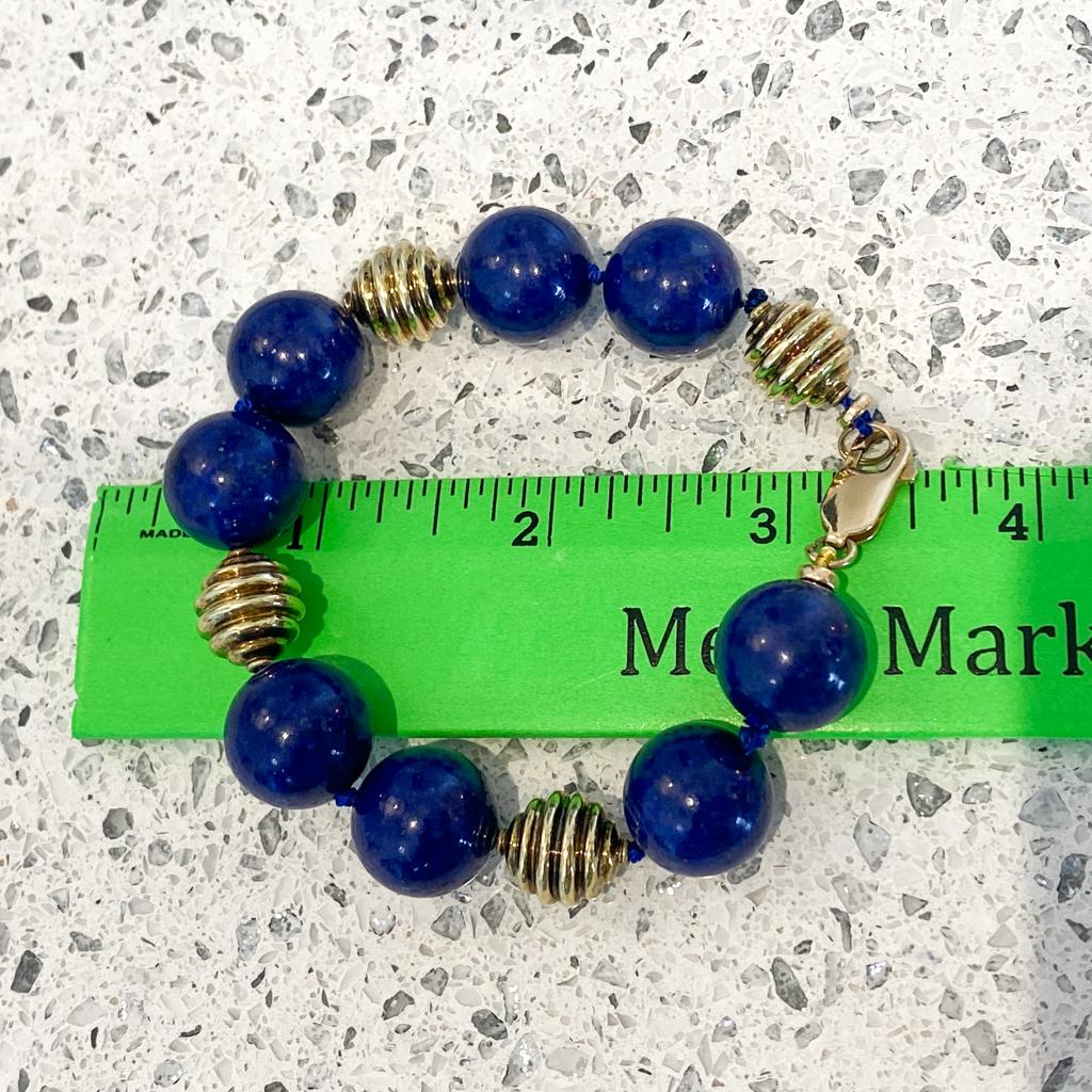 Lapis Lazuli Large Bead Bracelet with 18K Gold, 6