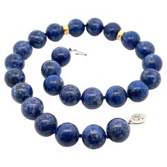 Collana con perle grandi di Lapislazzuli con chiusura in argento Sterling e perline in oro 14k