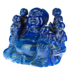 Lapis Lazuli Laughing Buddha Children Carved Eastern Meditation Statue Sculpture