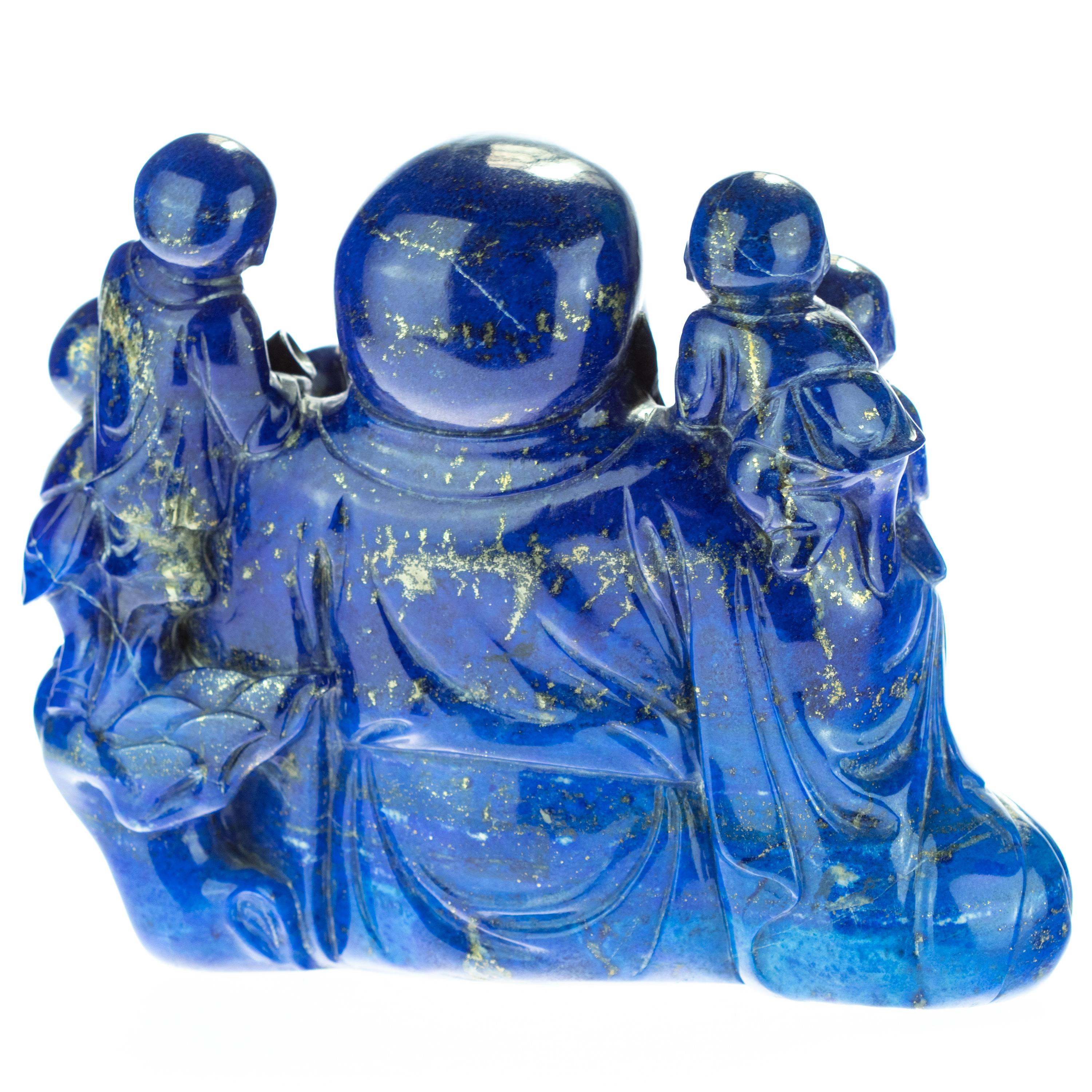 Chinese Export Lapis Lazuli Laughing Buddha Children Carved Eastern Meditation Statue Sculpture For Sale