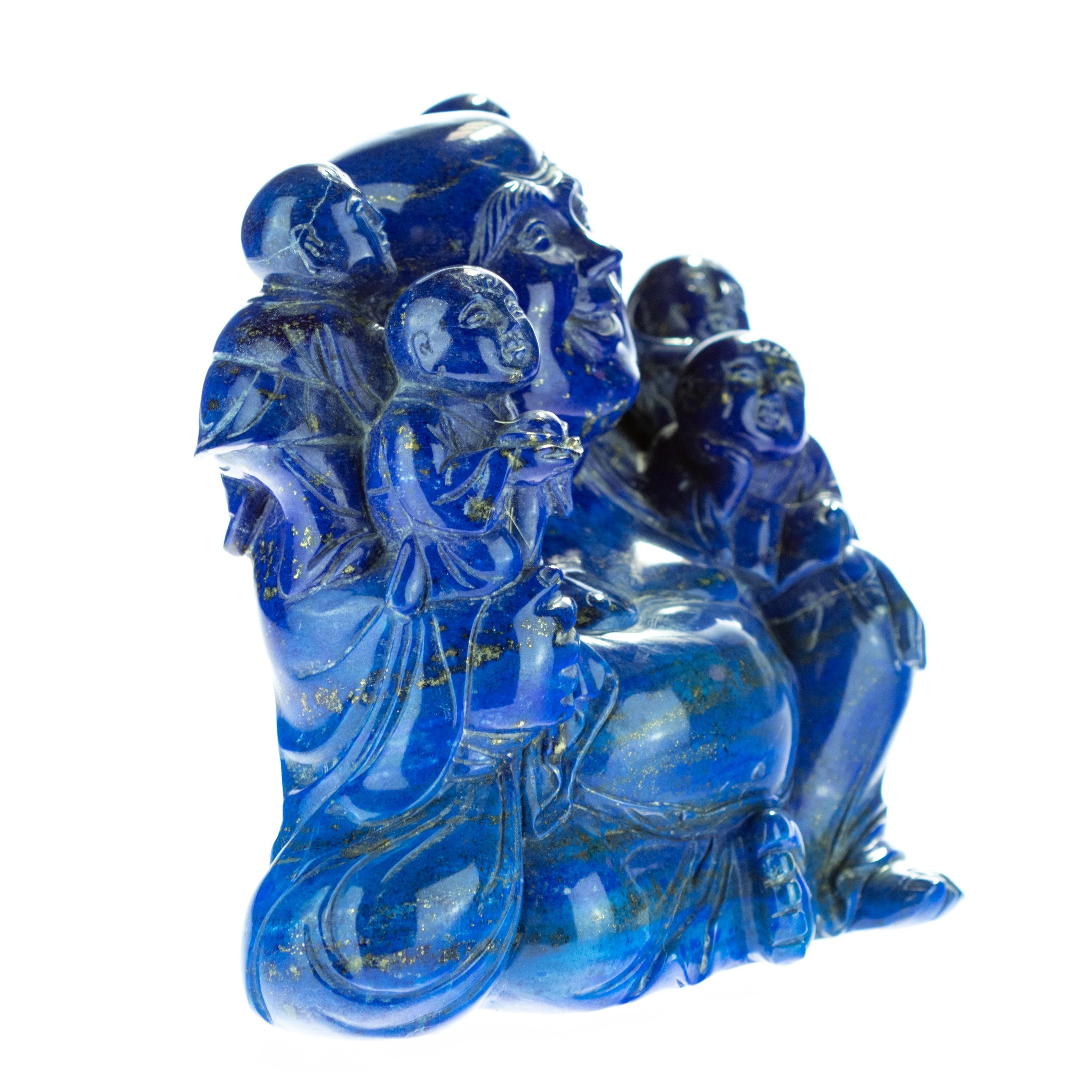 Hong Kong Lapis Lazuli Laughing Buddha Children Carved Eastern Meditation Statue Sculpture For Sale