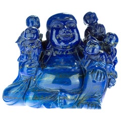 Sculpture de Bouddha rieur en lapis-lazuli sculptée représentant des enfants de la méditation orientale