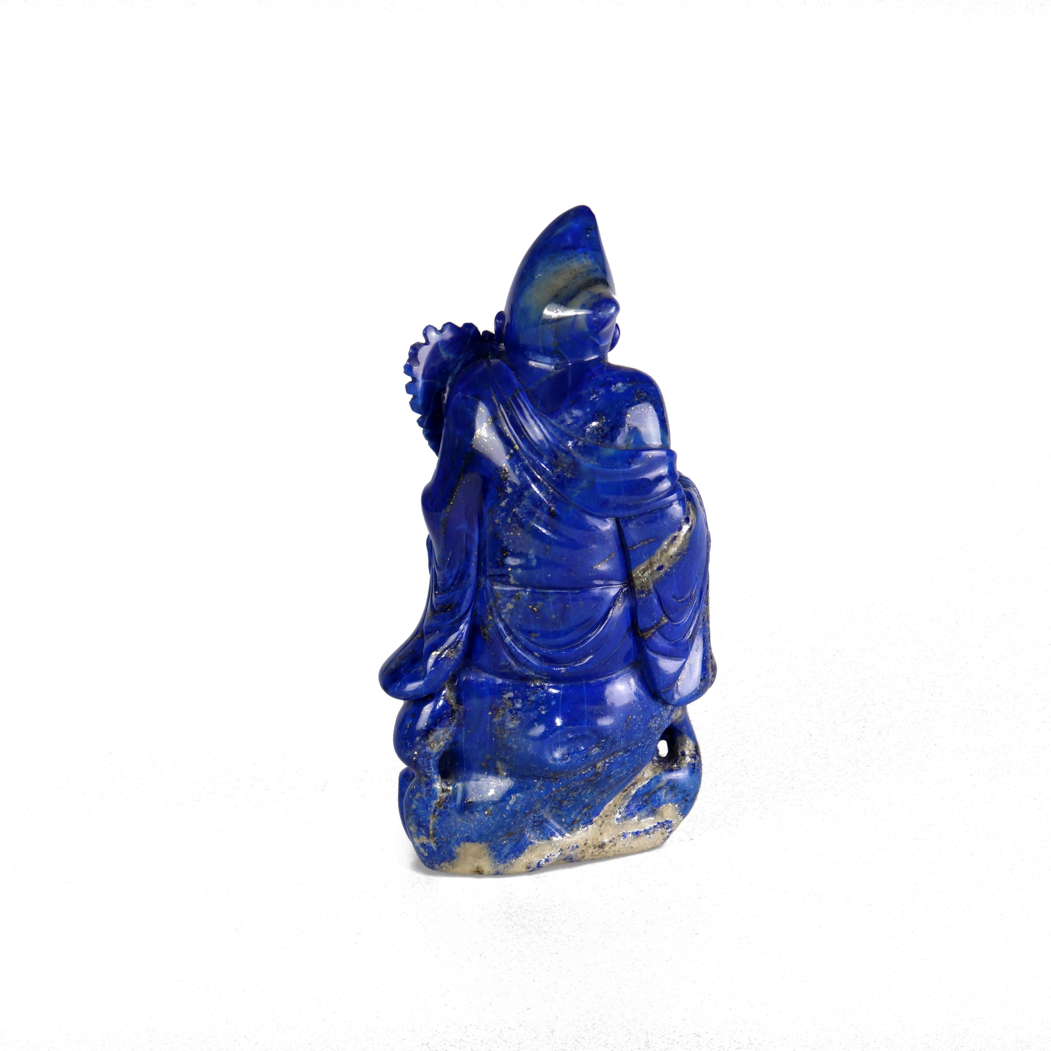 Late 20th Century Lapis Lazuli Laughing Man Carved Figure Spiritual Artisanal Statue Sculpture For Sale