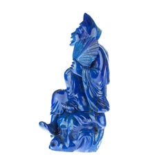 Lapis Lazuli Laughing Man Carved Figure Spiritual Artisanal Statue Sculpture
