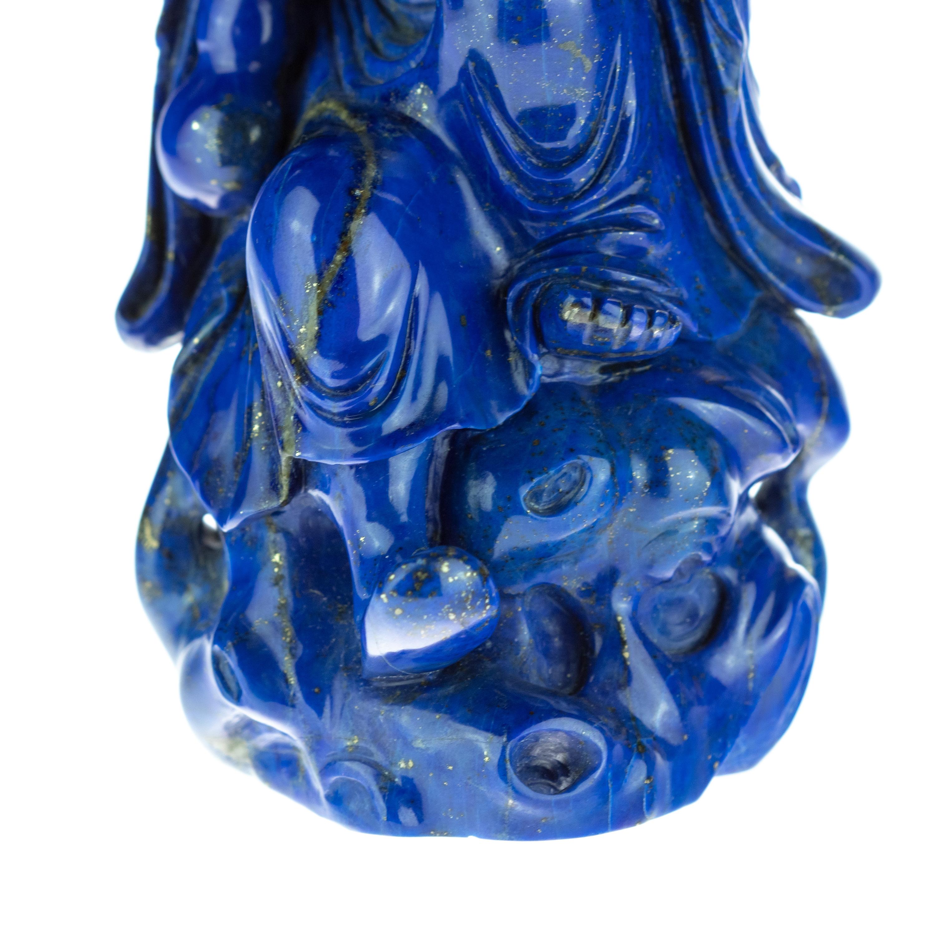 Hong Kong Lapis Lazuli Laughing Man Carved Figure Spiritual Artisanal Statue Sculpture For Sale