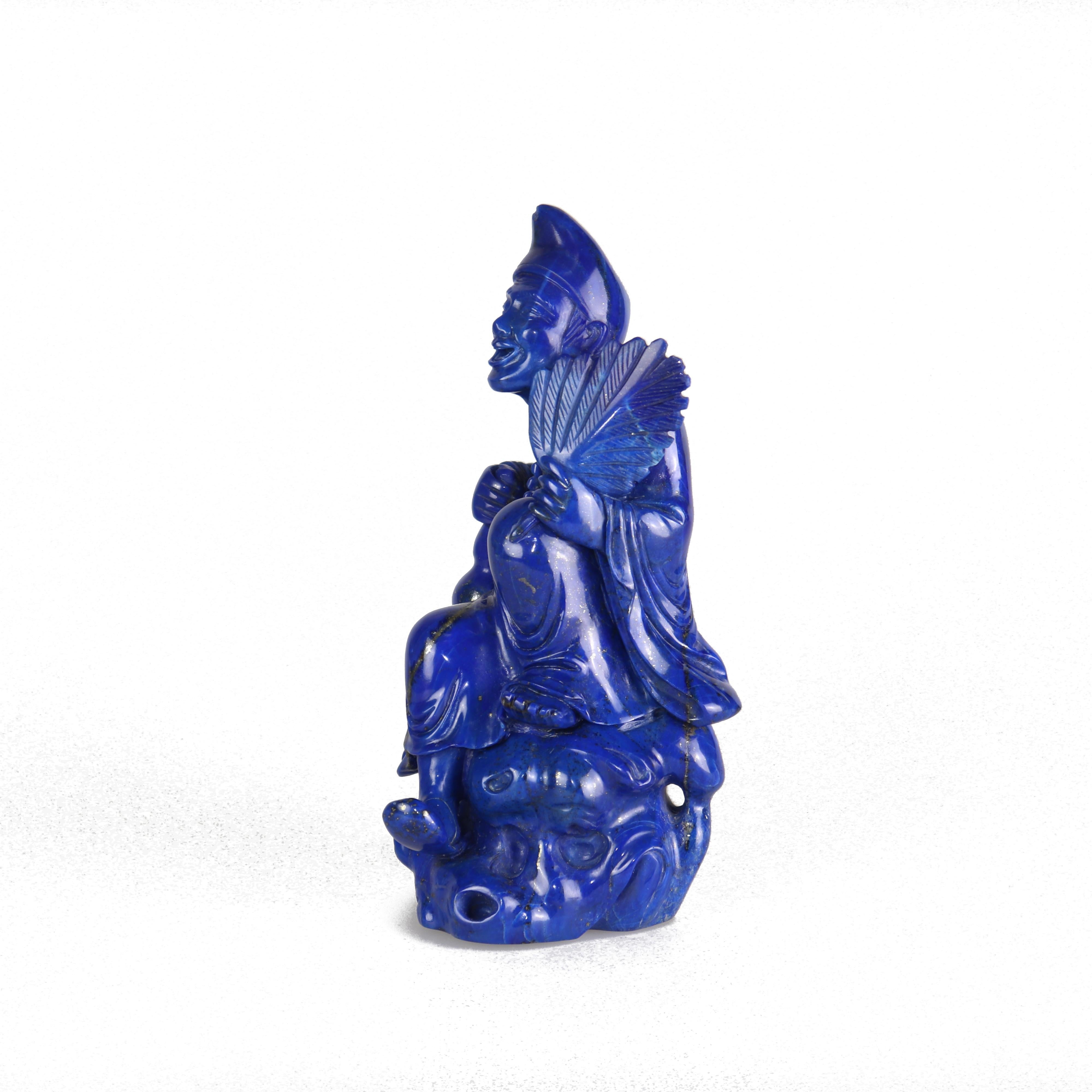 Hand-Carved Lapis Lazuli Laughing Man Carved Figure Spiritual Artisanal Statue Sculpture For Sale