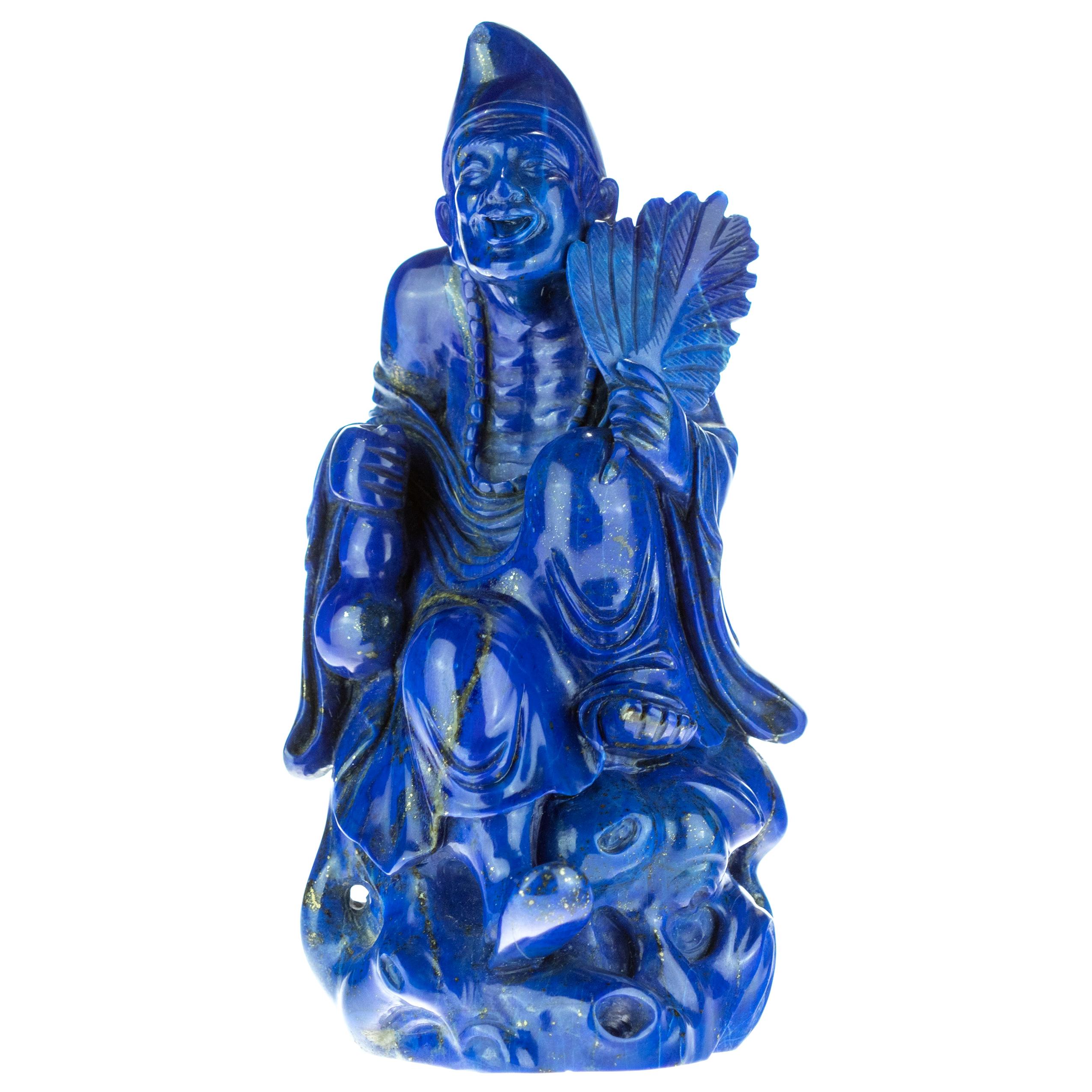 Lapis Lazuli Laughing Man Carved Figure Spiritual Artisanal Statue Sculpture For Sale