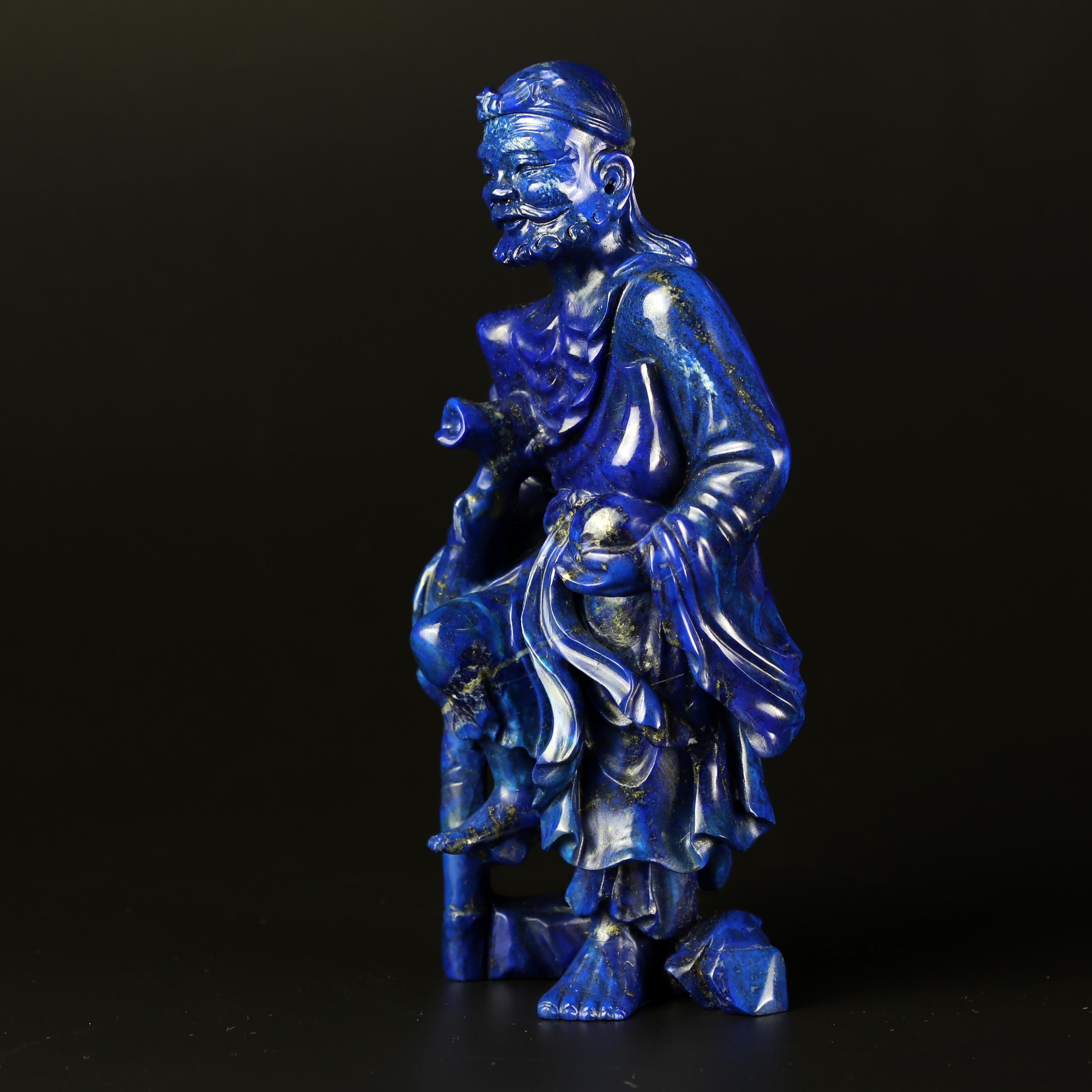 Chinese Export Lapis Lazuli Man Figurine Carved Human Spiritual Artisanal Statue Sculpture For Sale