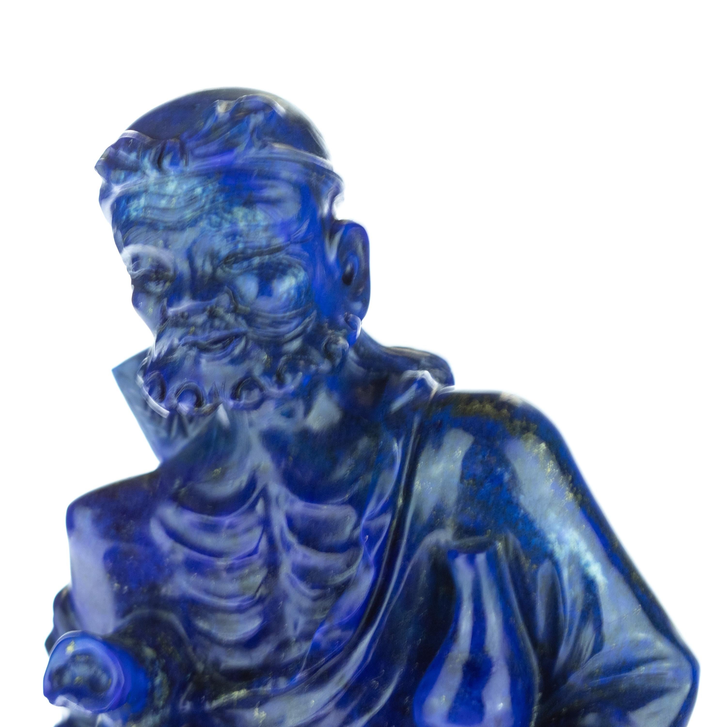 Lapis Lazuli Man Figurine Carved Human Spiritual Artisanal Statue Sculpture In Excellent Condition For Sale In Milano, IT