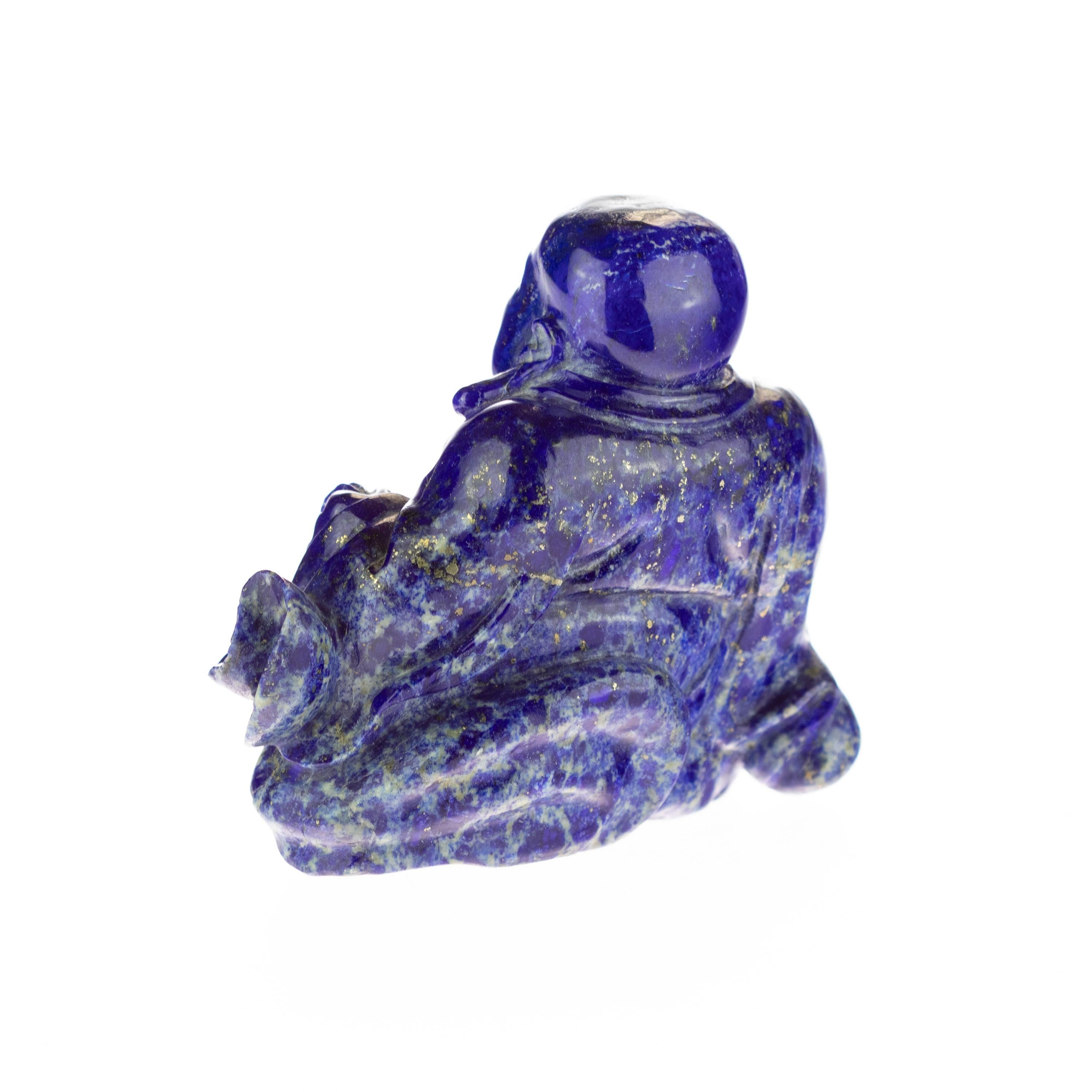Chinese Export Lapis Lazuli Meditation Buddha Carved Gemstone Asian Art Statue Sculpture For Sale